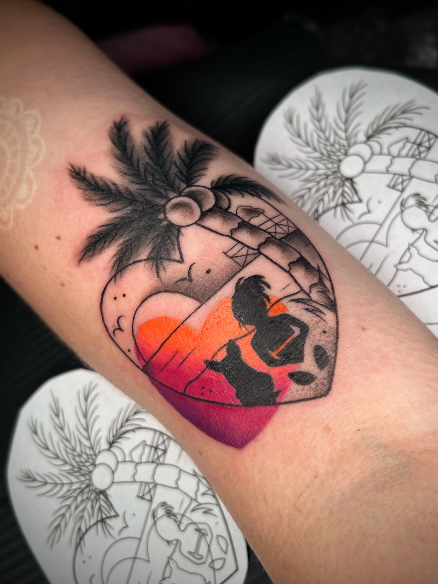 Sunset beach scene realism tattoo on the forearm by πΈππππππ π½ππππππππ