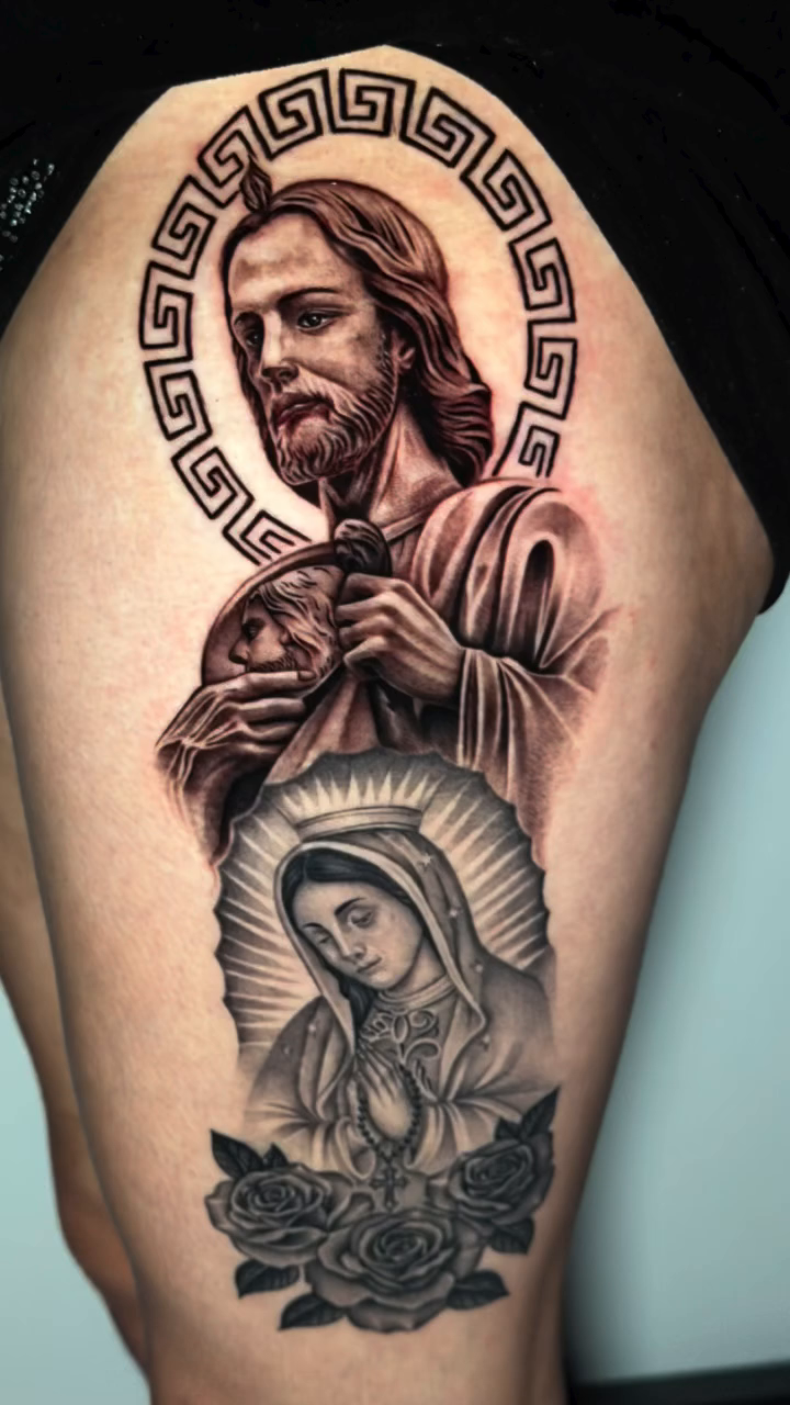 Jesus and Mary realism tattoo by professional tattoo artist