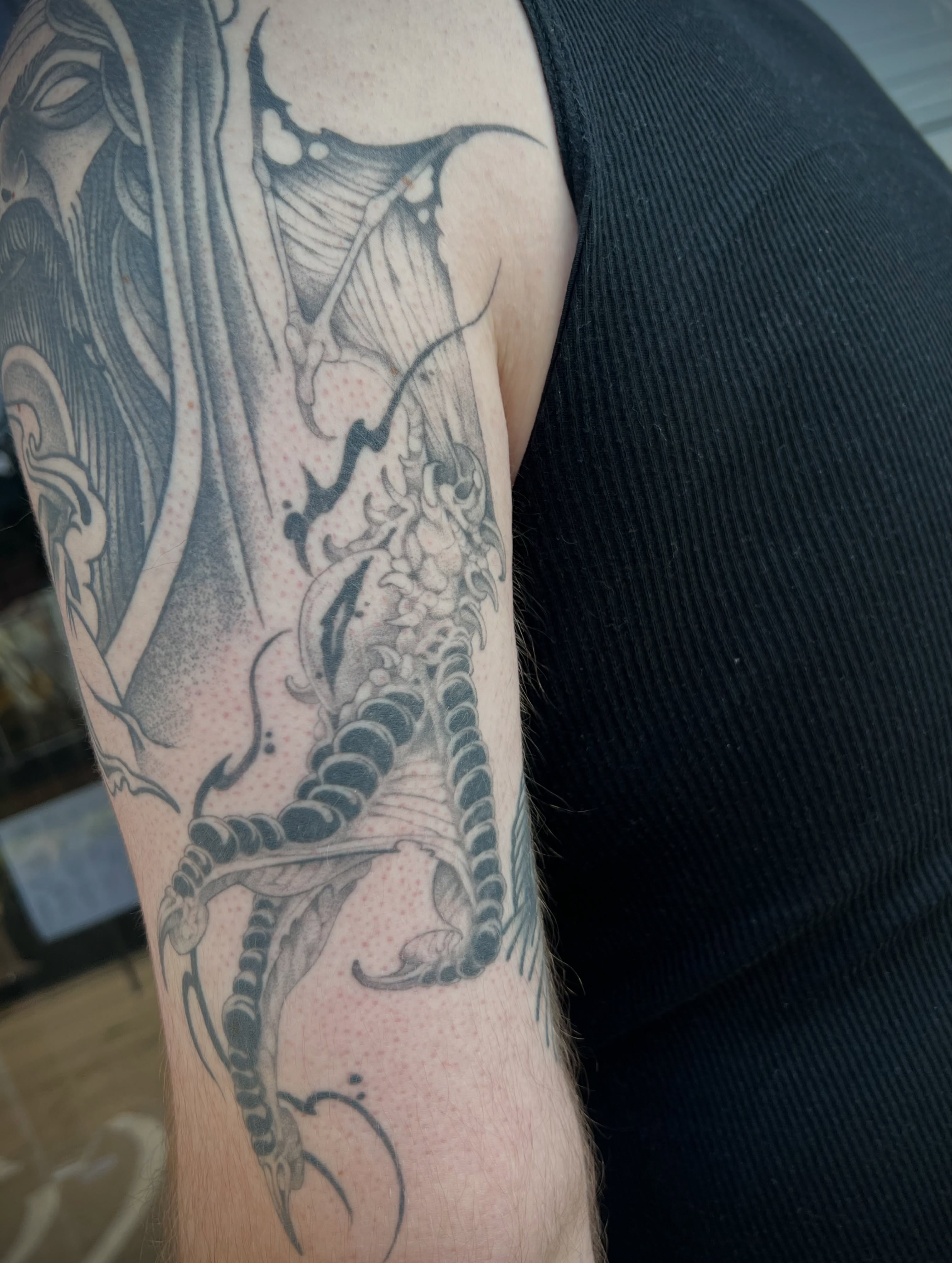 Tattoo by @revoltingworship β dotwork, black_and_grey
