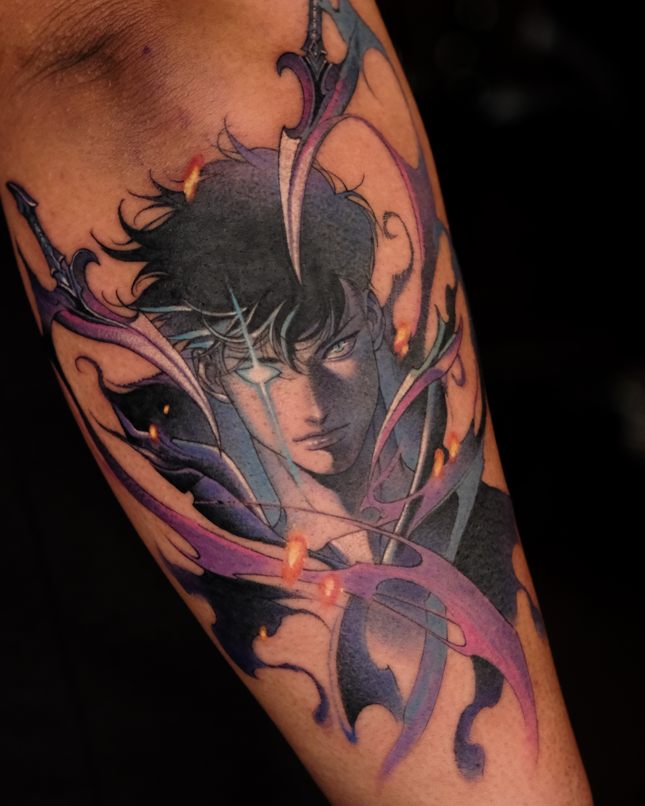 Anime character anime tattoo on the forearm by Hemi 혜미타투