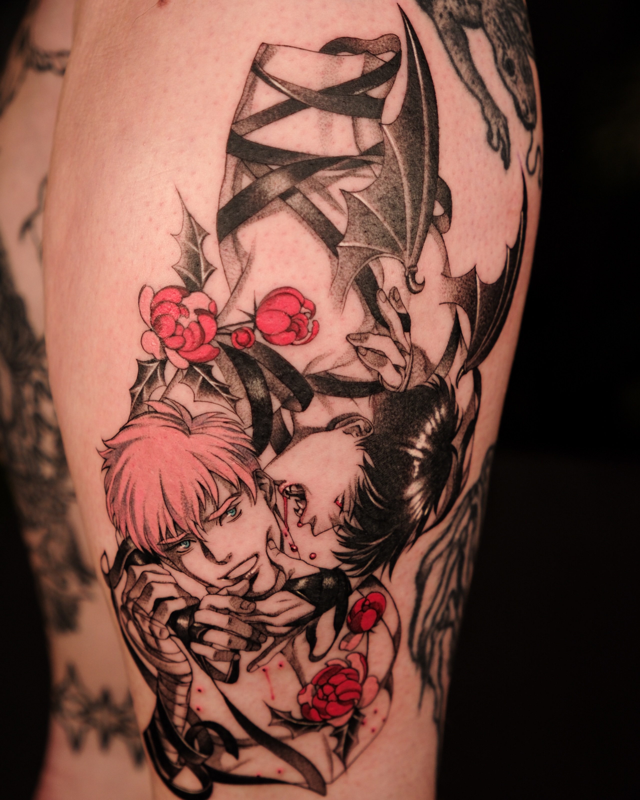 Anime couple anime tattoo on the forearm by Hemi 혜미타투