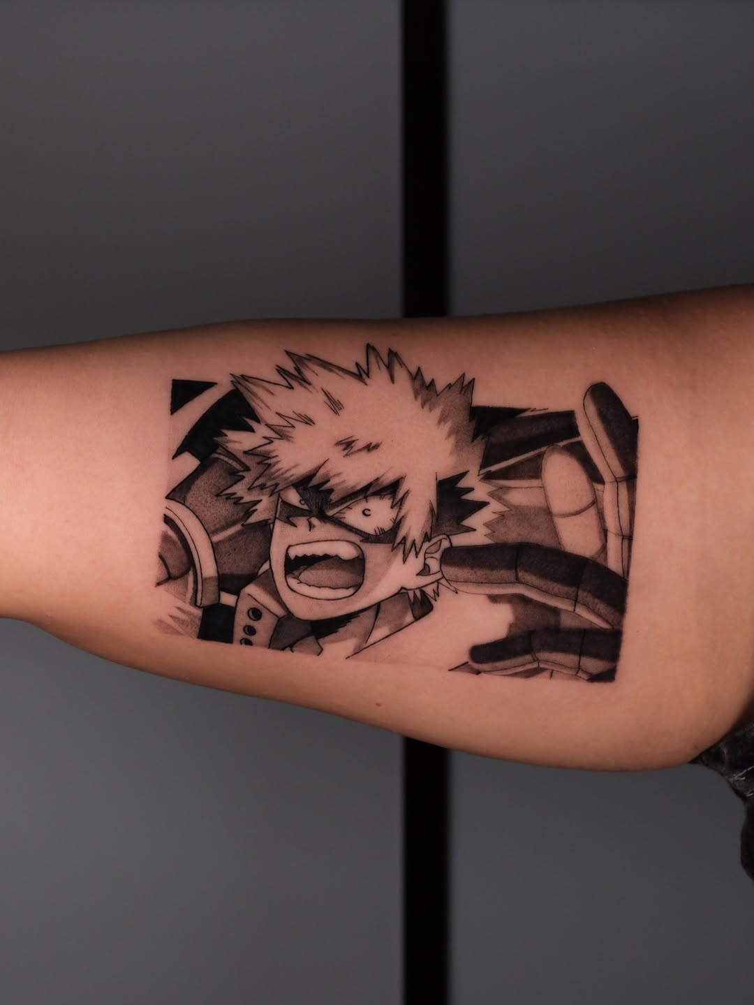 Tattoo by @yakir.tattooer — anime, black_and_grey