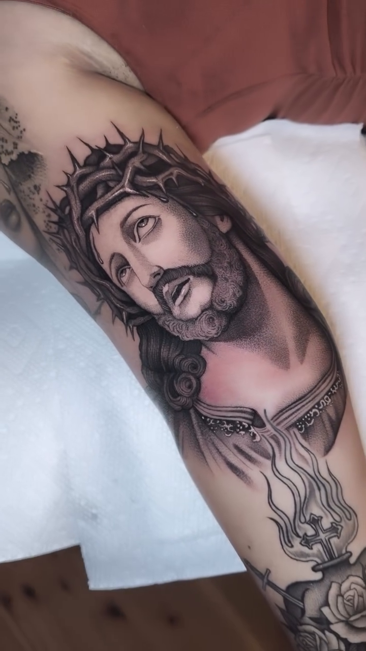 Jesus Christ portrait realism tattoo by Luna Lucero