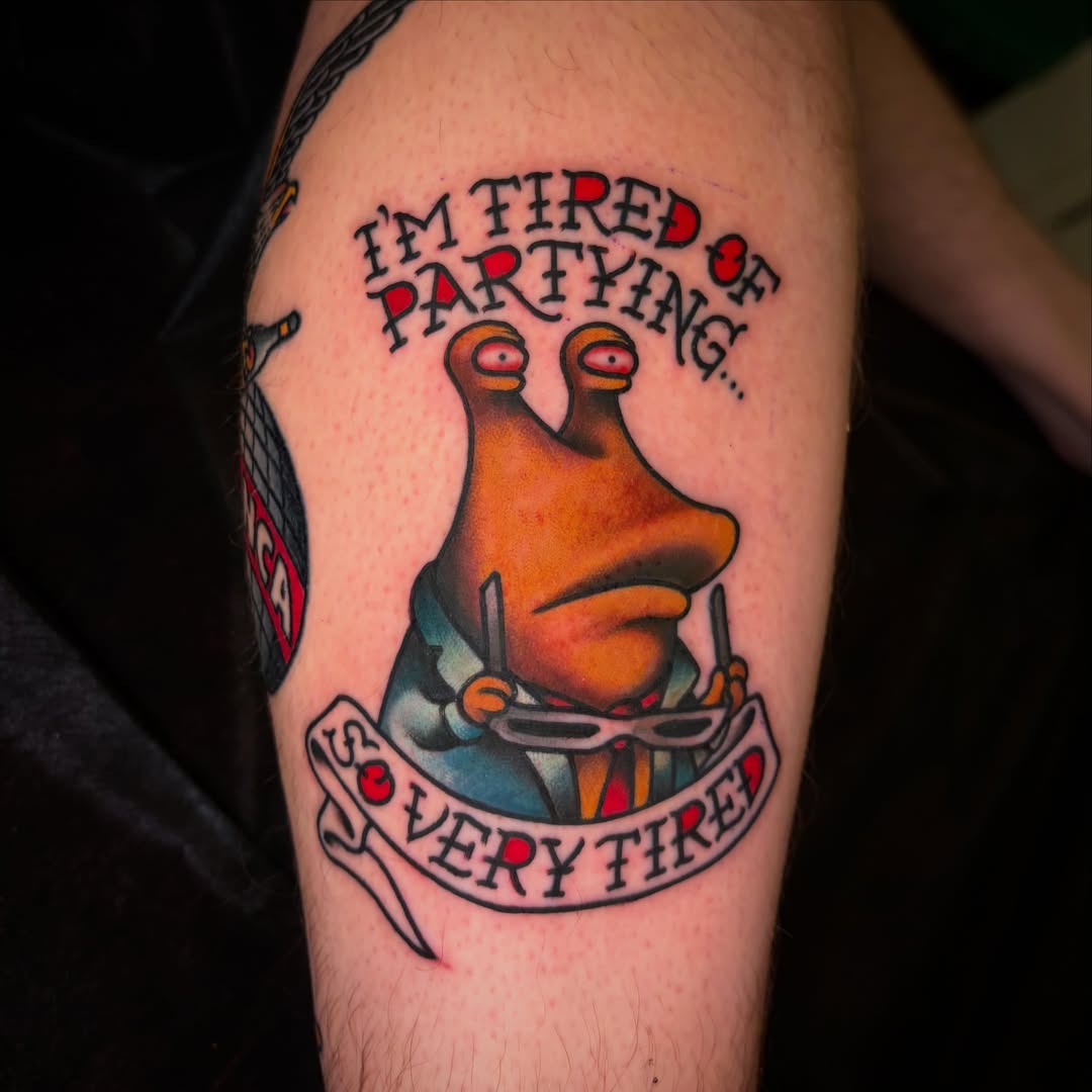 Tired slug American traditional tattoo on the forearm by ๐ป๐๐๐ ๐ณ๐๐๐๐๐๐ ๐๐๐