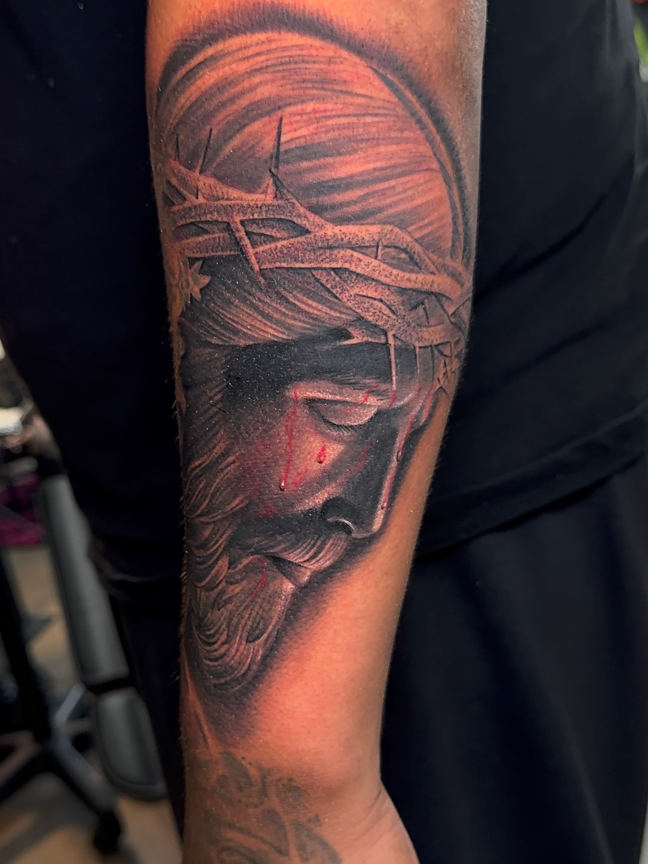 Jesus Christ realism tattoo on the forearm by Dallas tattoo artist, Dallas, Texas