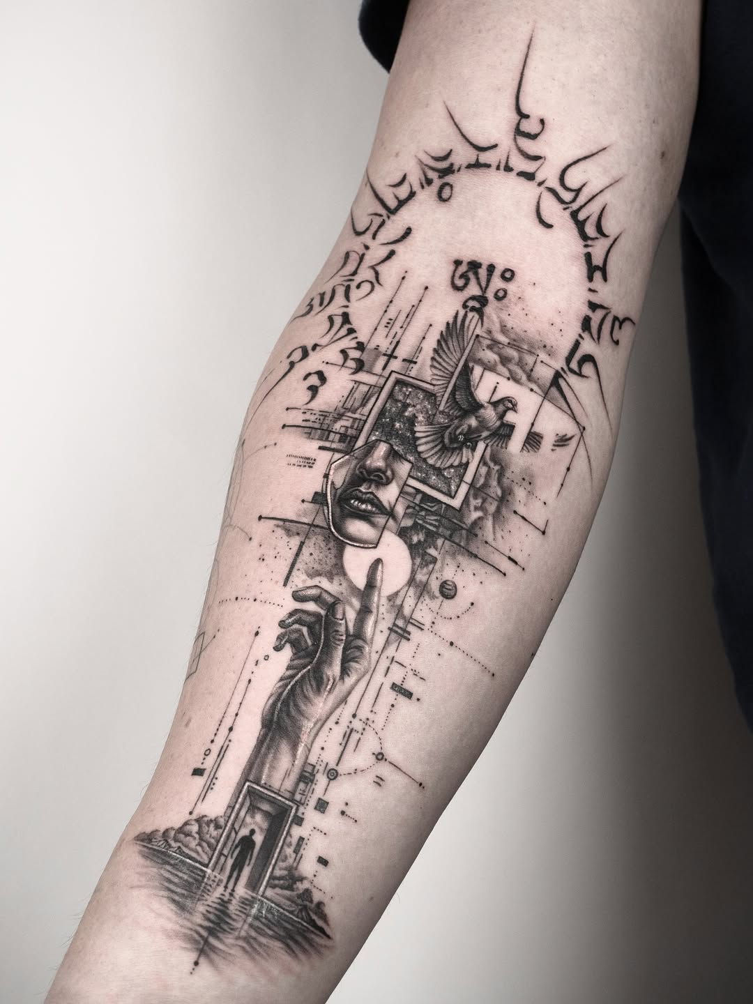 Sketch tattoo on the forearm by János Bozóki, Budapest, Hungary