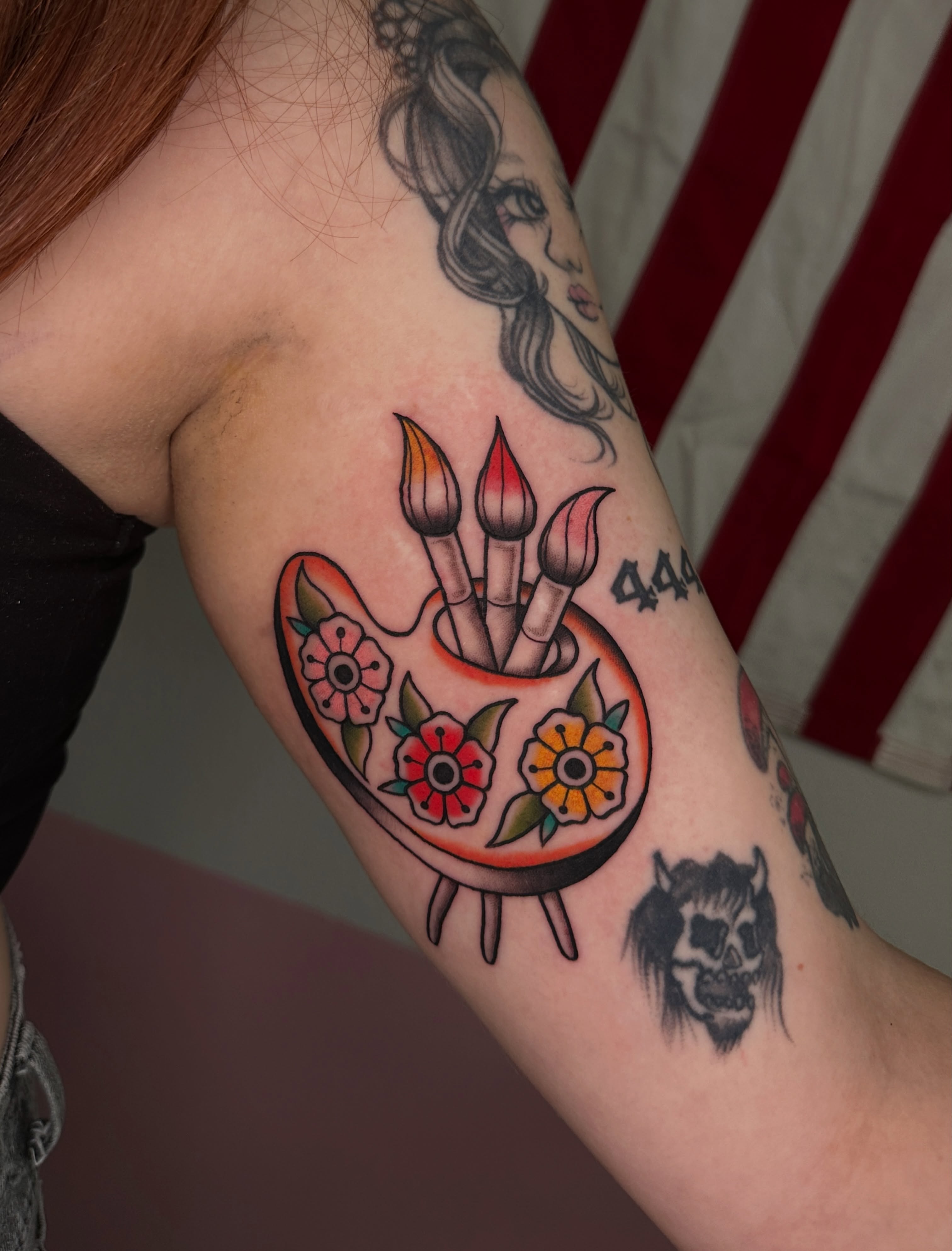 Candles and floral arrangement American traditional tattoo on the forearm by ⊹₊⟡⋆ 𝕵𝖔𝖎𝖊 ⊹₊⟡⋆