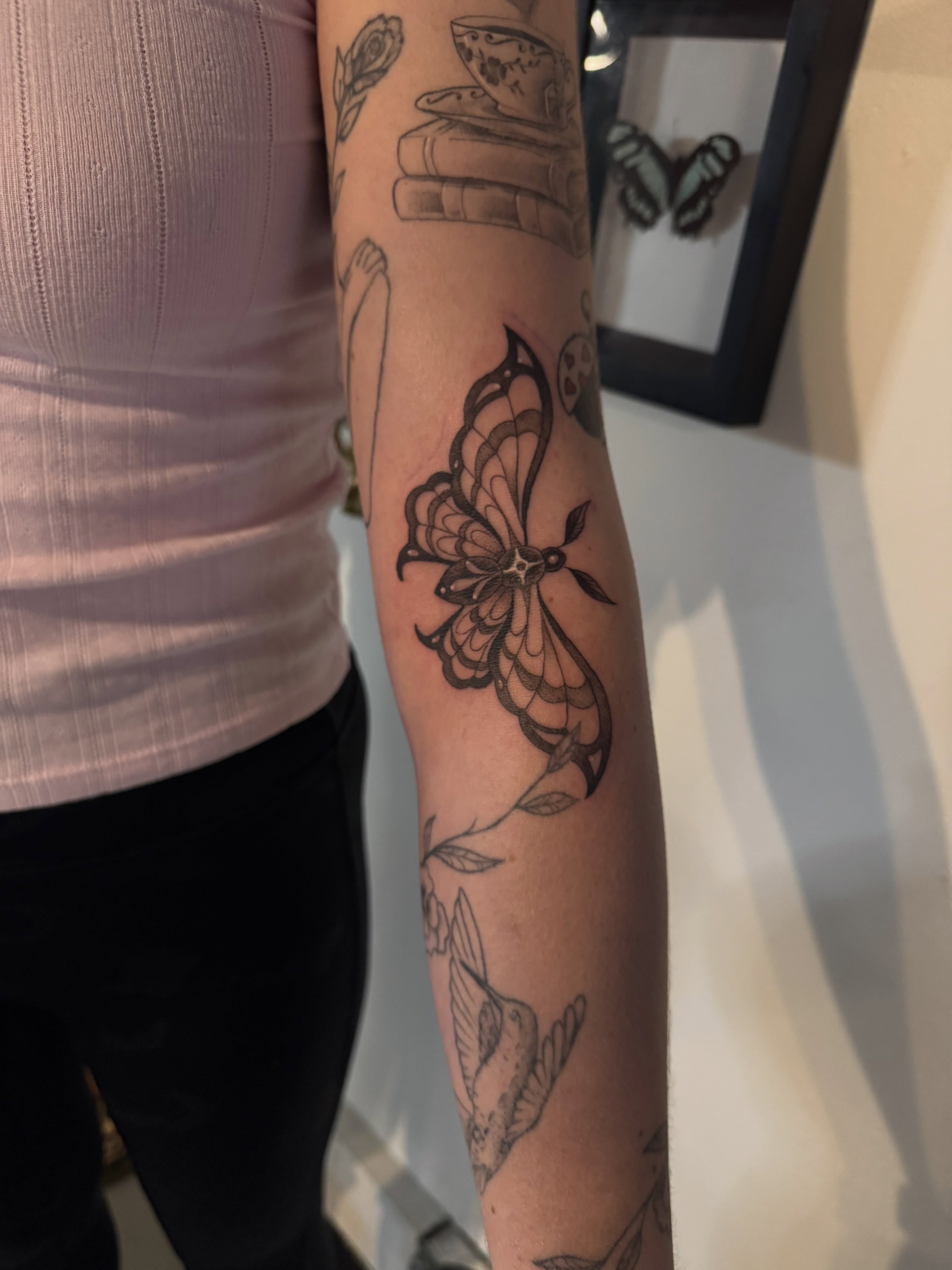 Butterfly black and grey tattoo on the forearm by Mags🗡️