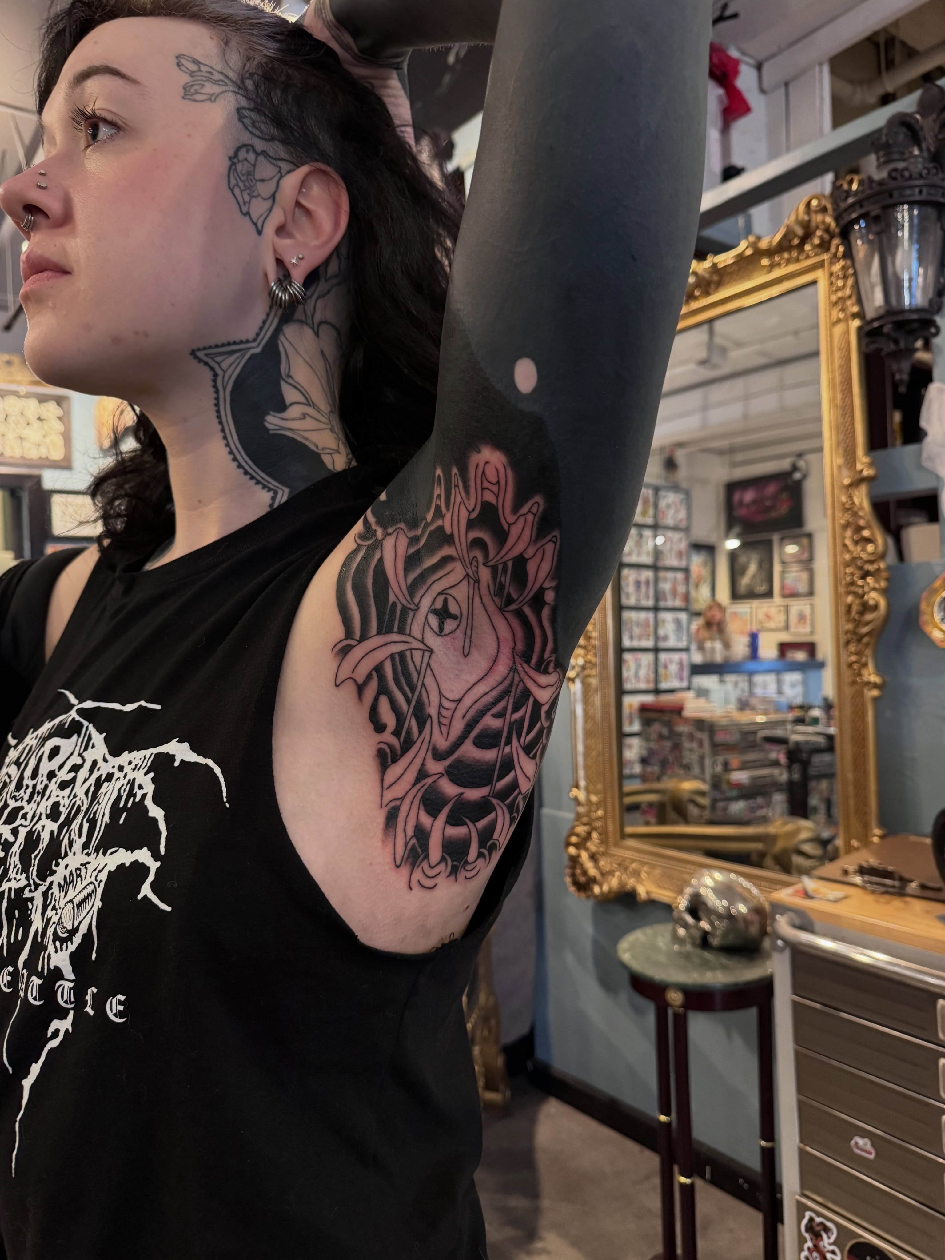 Tattoo by @thepinkmanther — american_traditional, dotwork