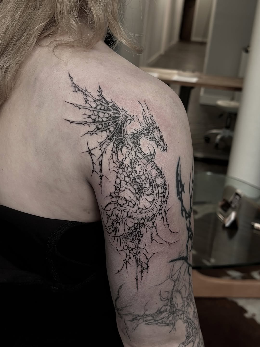 Tattoo by @harleetattoos — blackwork, illustrative