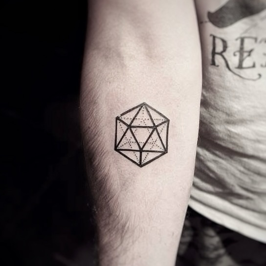 Icosahedron geometric tattoo on the forearm by Yana Aizen