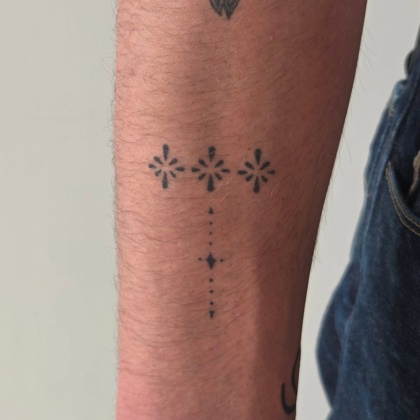 Geometric pattern dotwork tattoo on the forearm by jules tattoos