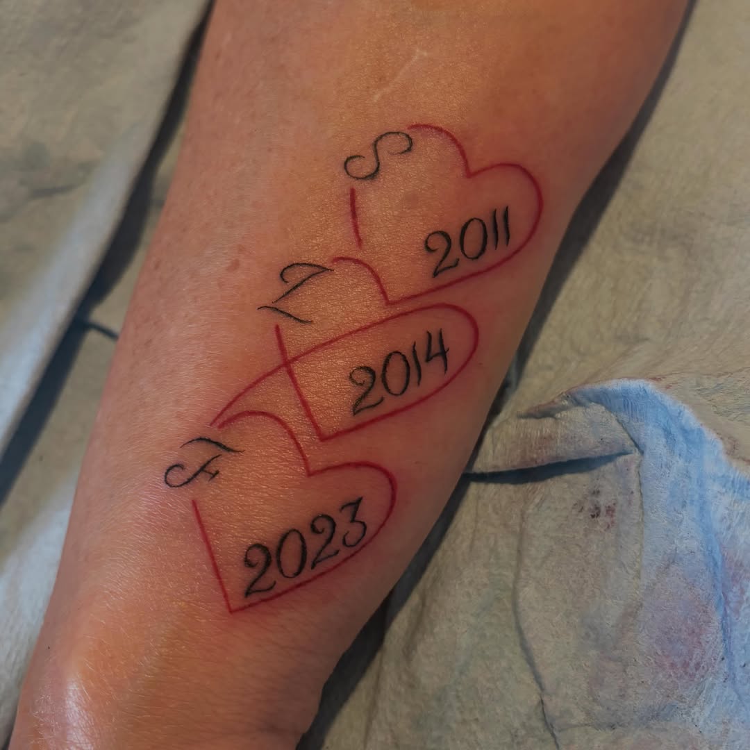 Hearts with dates minimalist tattoo on the forearm by πππ§ ππ’ππ π¨ πππππ¨π¨π¬