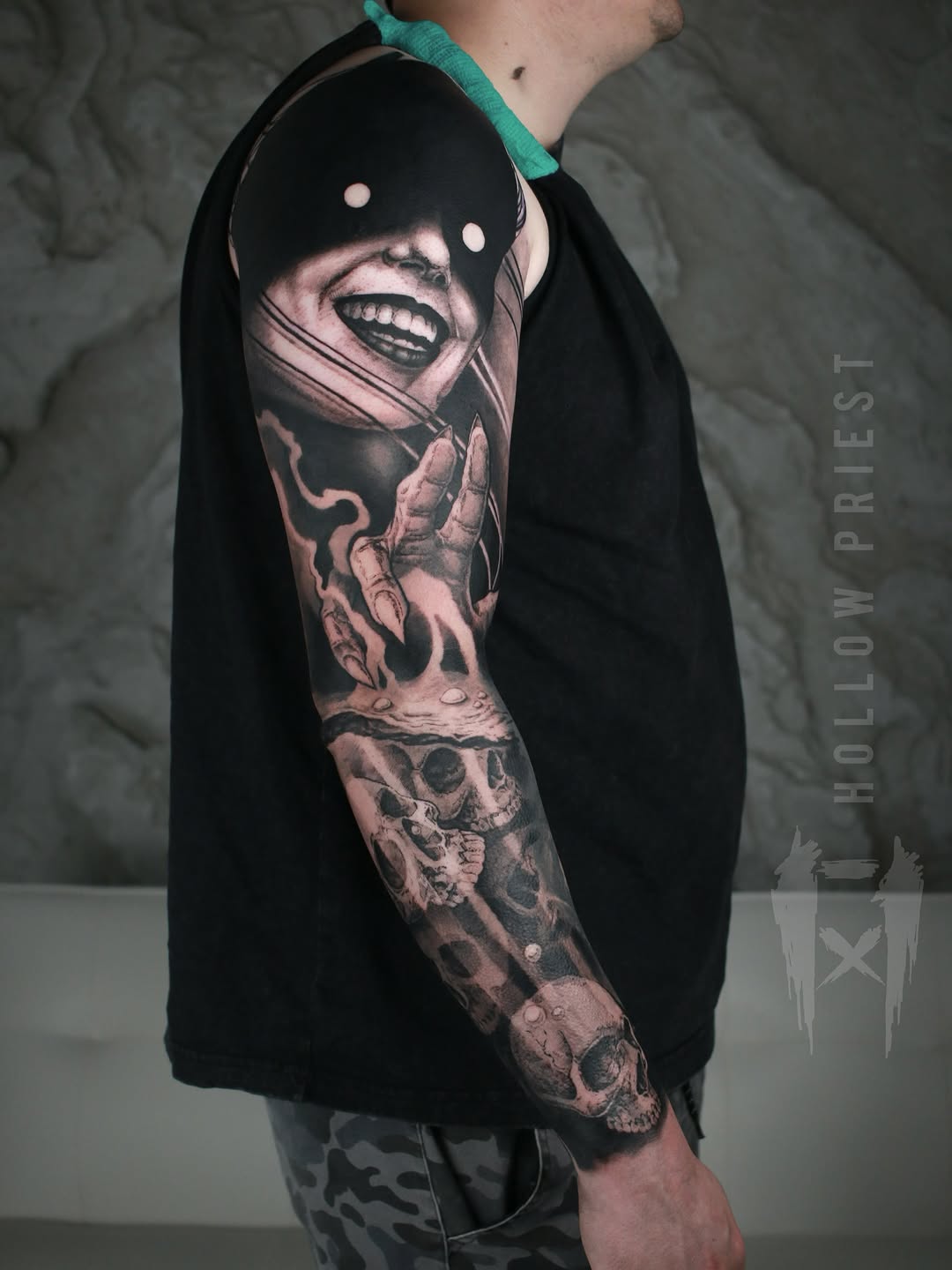 Tattoo by @hollowpriest — realism, black_and_grey