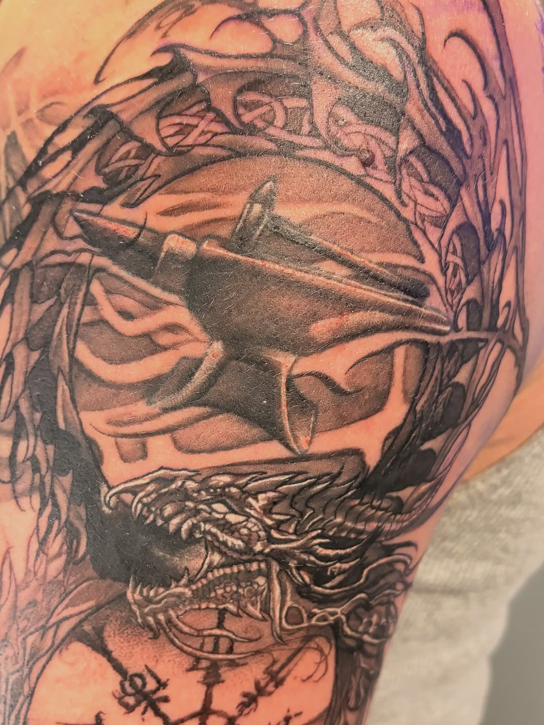 Tattoo by @sladesink — black_and_grey, dark_realism