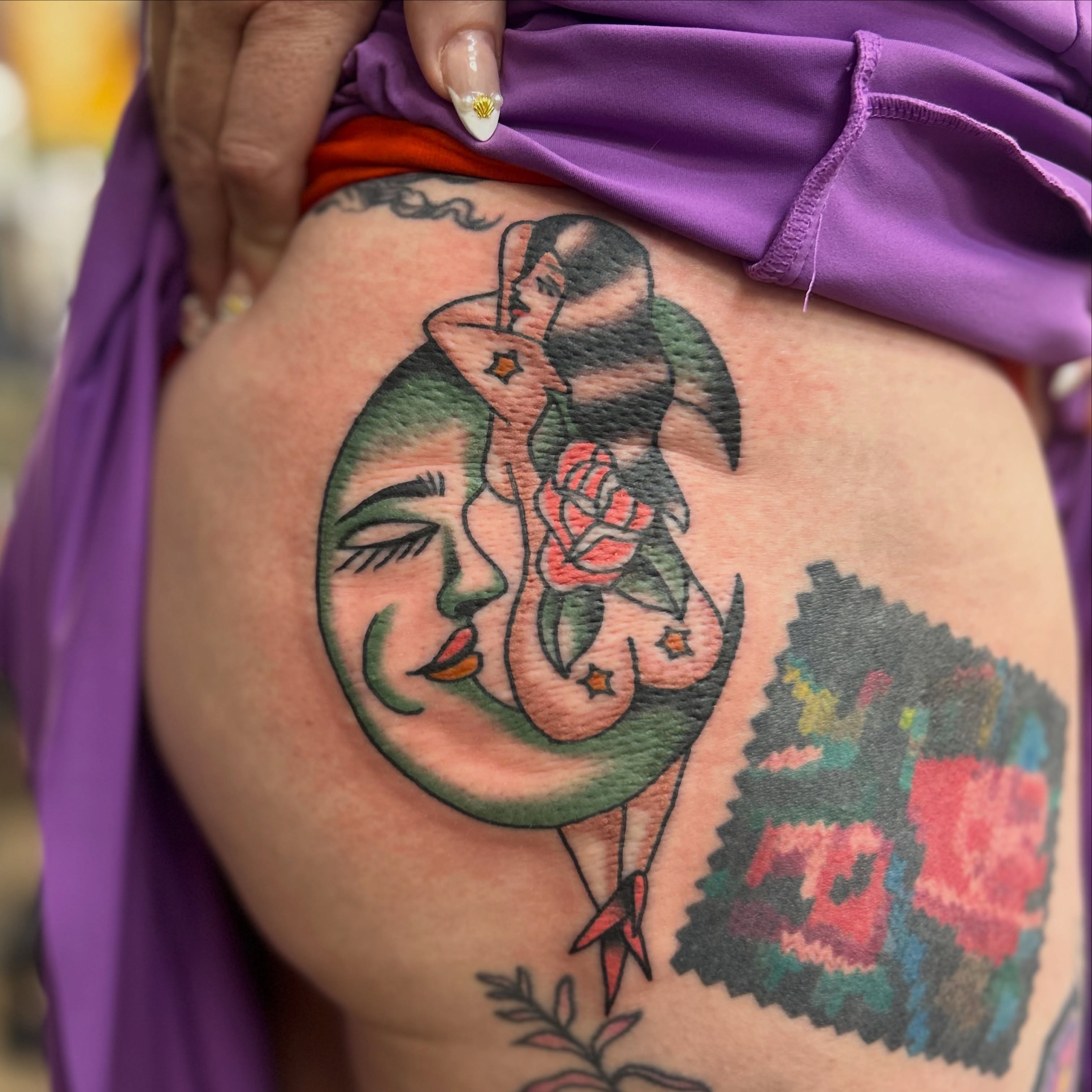 Tattoo by @viviantattoos — american_traditional, dotwork