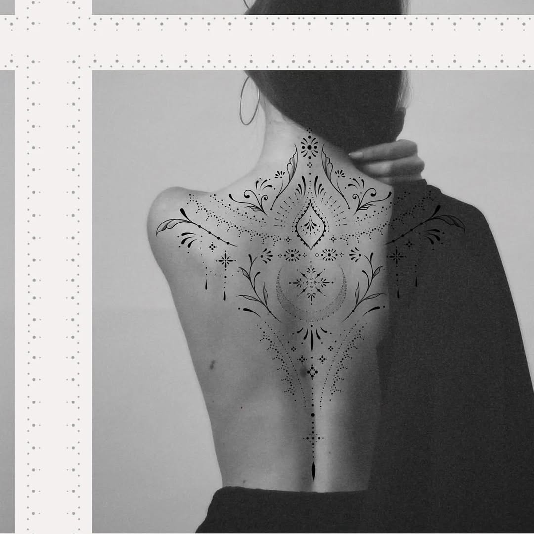 Ornamental back piece ornamental tattoo on the back by Nils Bashirian