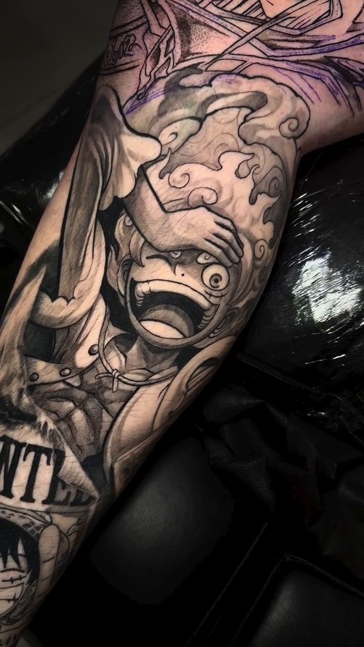Tattoo by @gabrielvtattoos — anime, black_and_grey