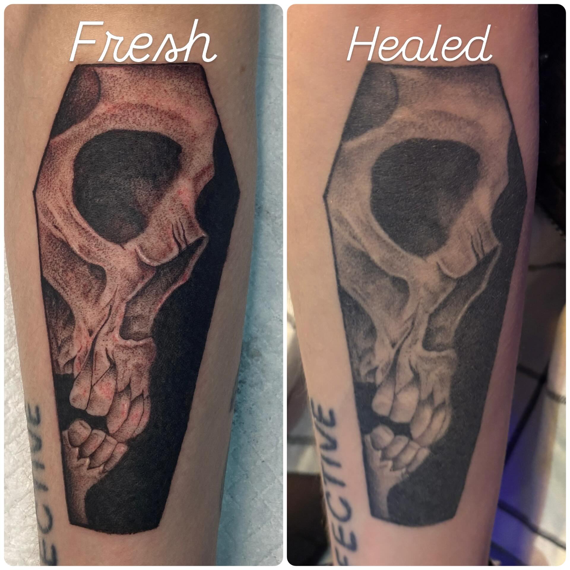 Skull dotwork tattoo on the forearm by ~KR¥$~
