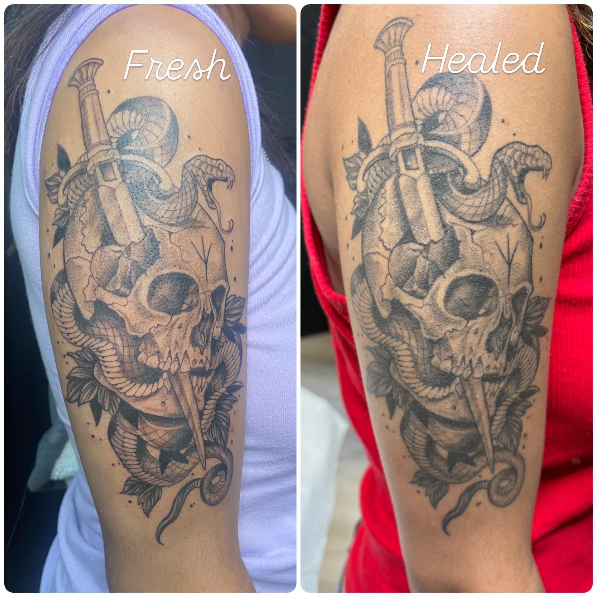 Tattoo by @khriss0301 — black_and_grey, dark_realism