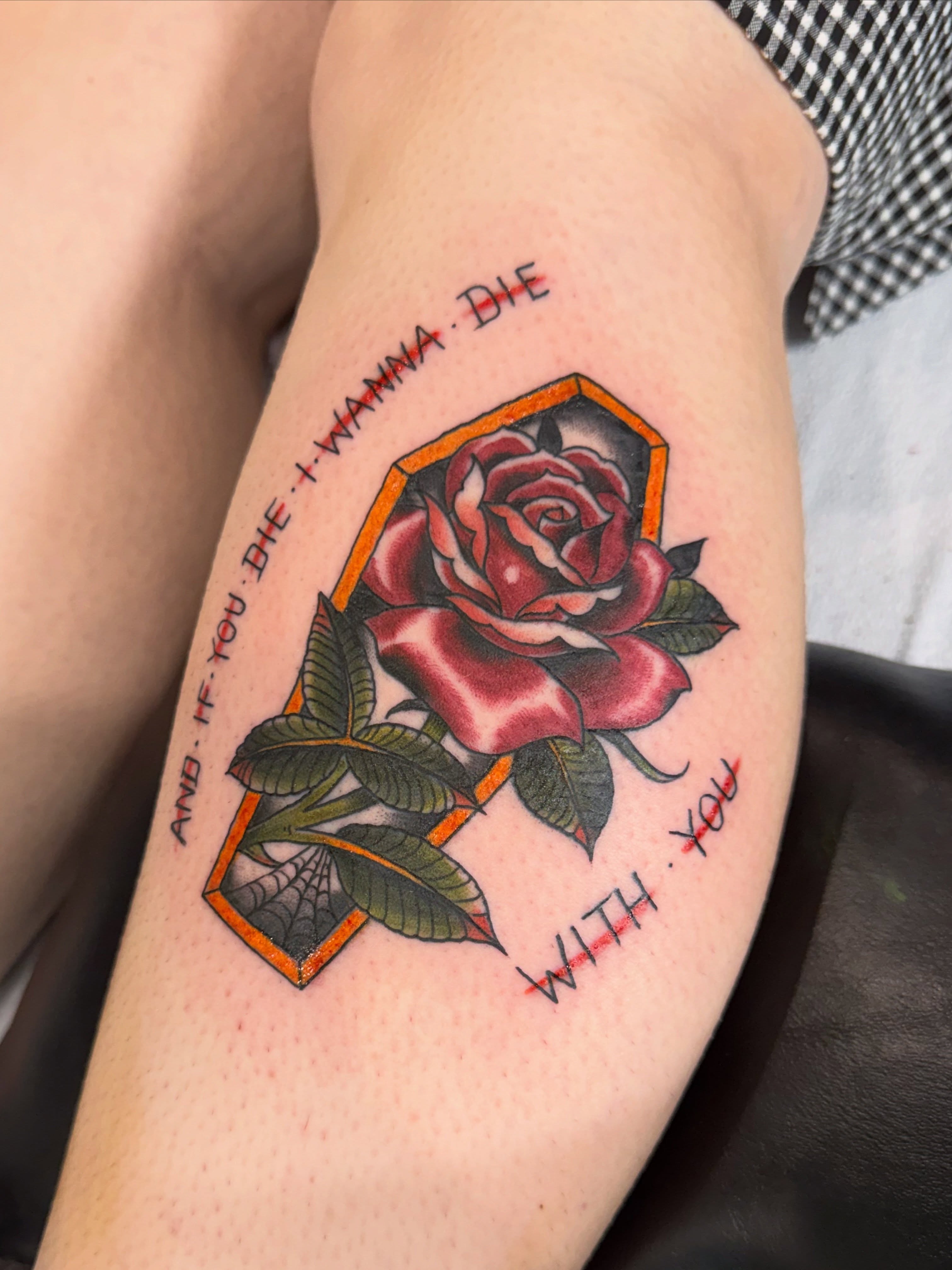Rose American traditional tattoo on the forearm by Brian DiCola Tattooer