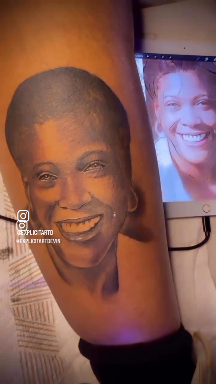 Portrait of a woman realism tattoo by Devin Johnson, Forest Park, Georgia