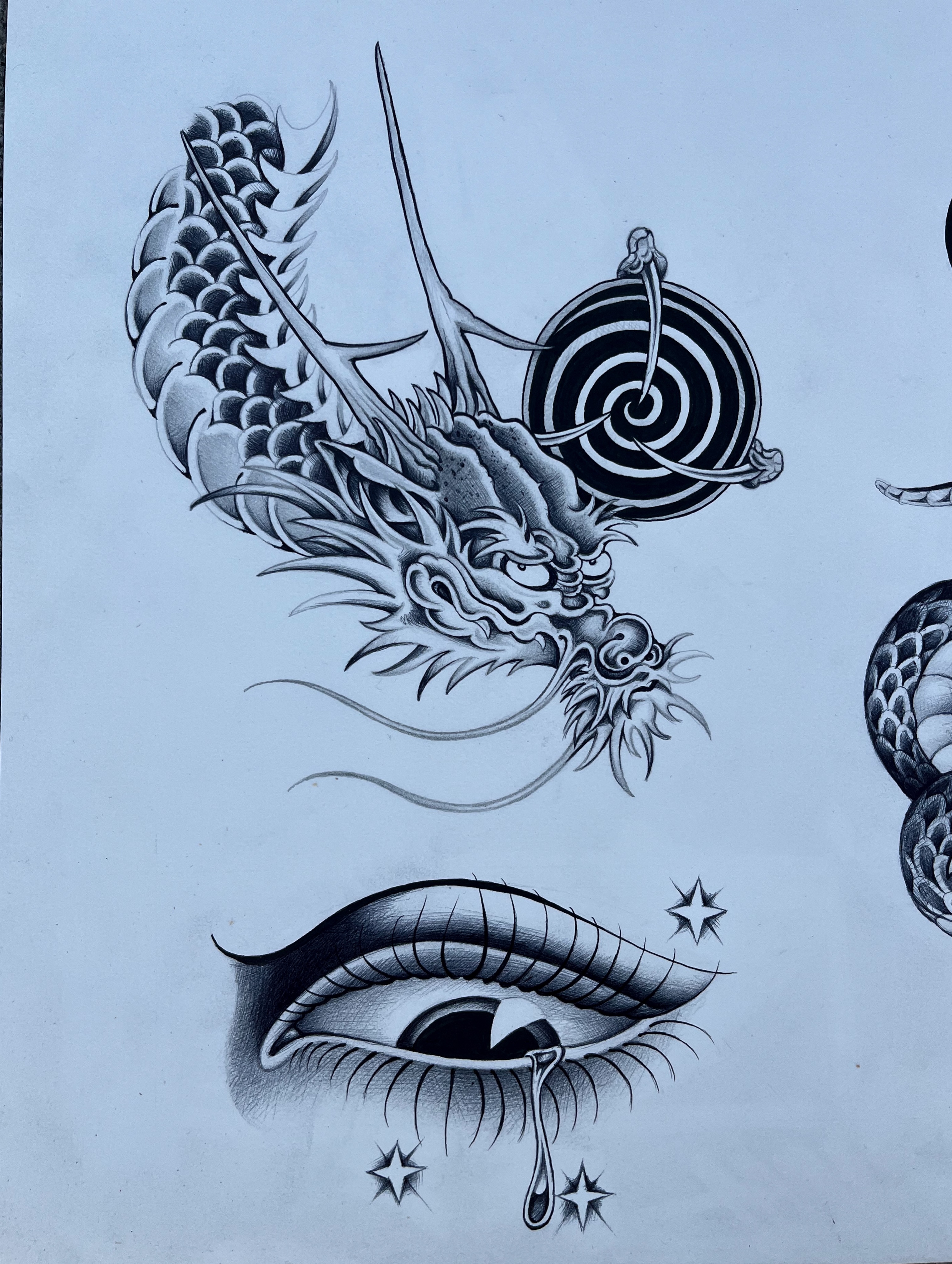 Dragon and eye realism tattoo by The One Who’s Always Drawing