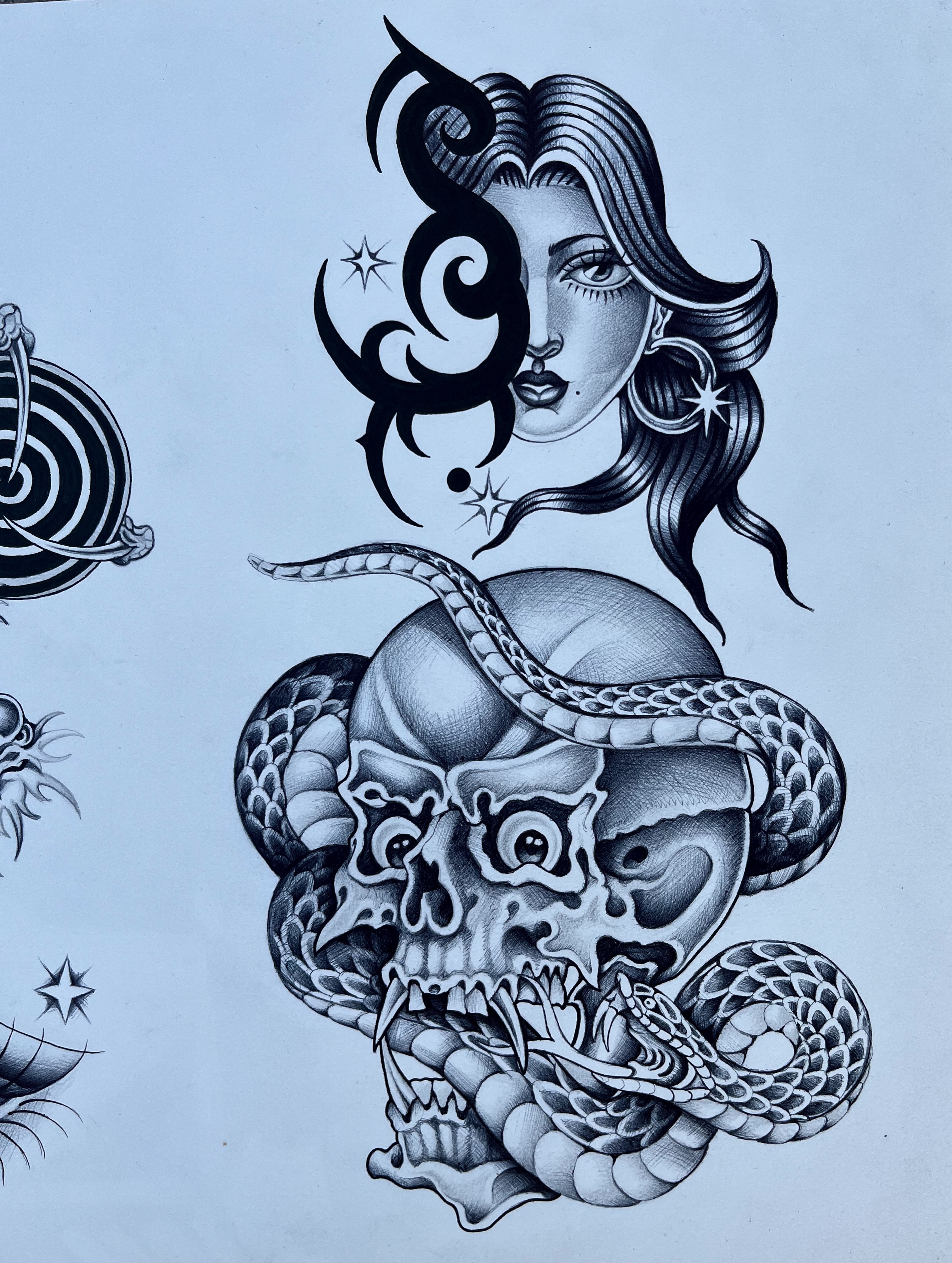 Snake and skull dark realism tattoo by The One Who’s Always Drawing