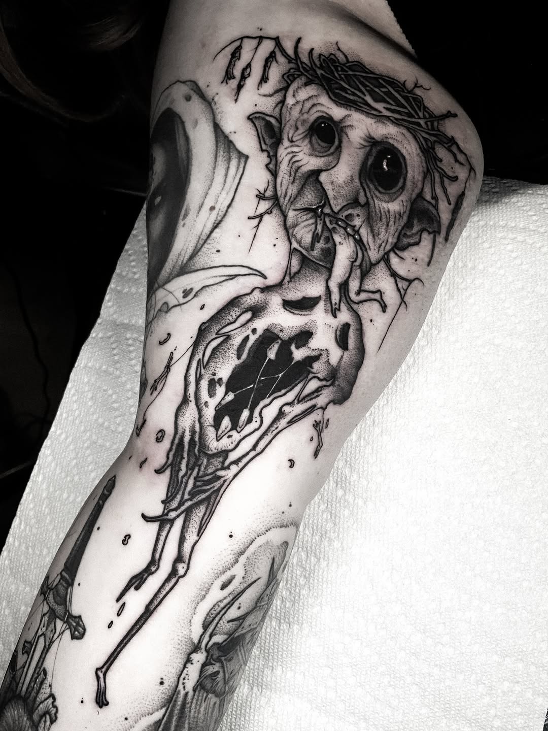Tattoo by @bunche_tattoo — dark_realism, dotwork