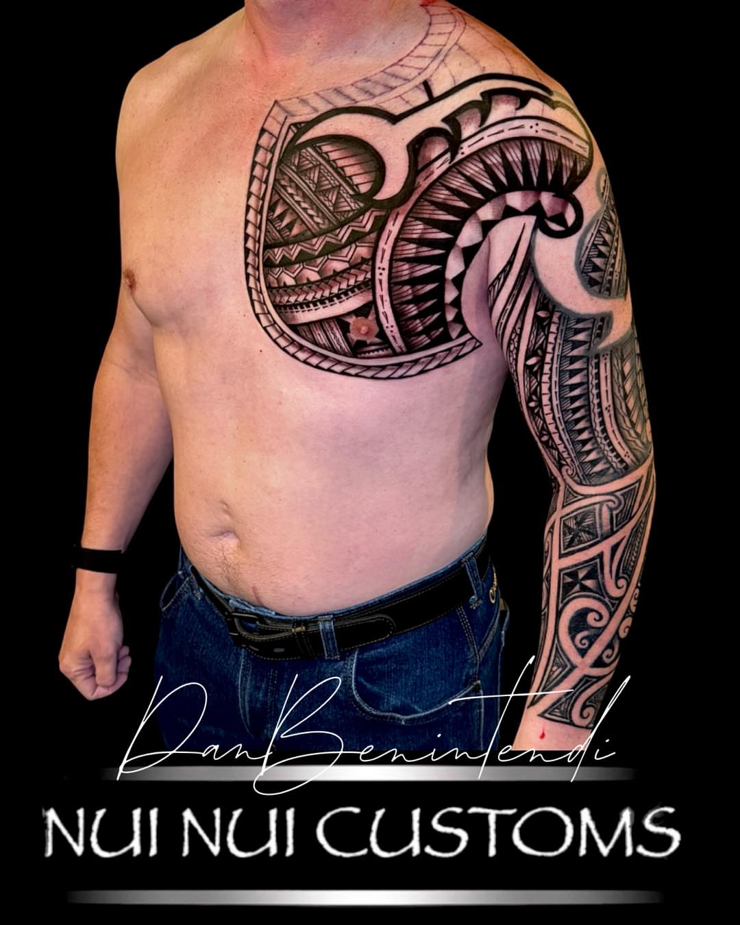 Tribal tattoo tribal tattoo on the chest by Dan Benintendi l Polynesian Tattoo, Fort Worth, Texas
