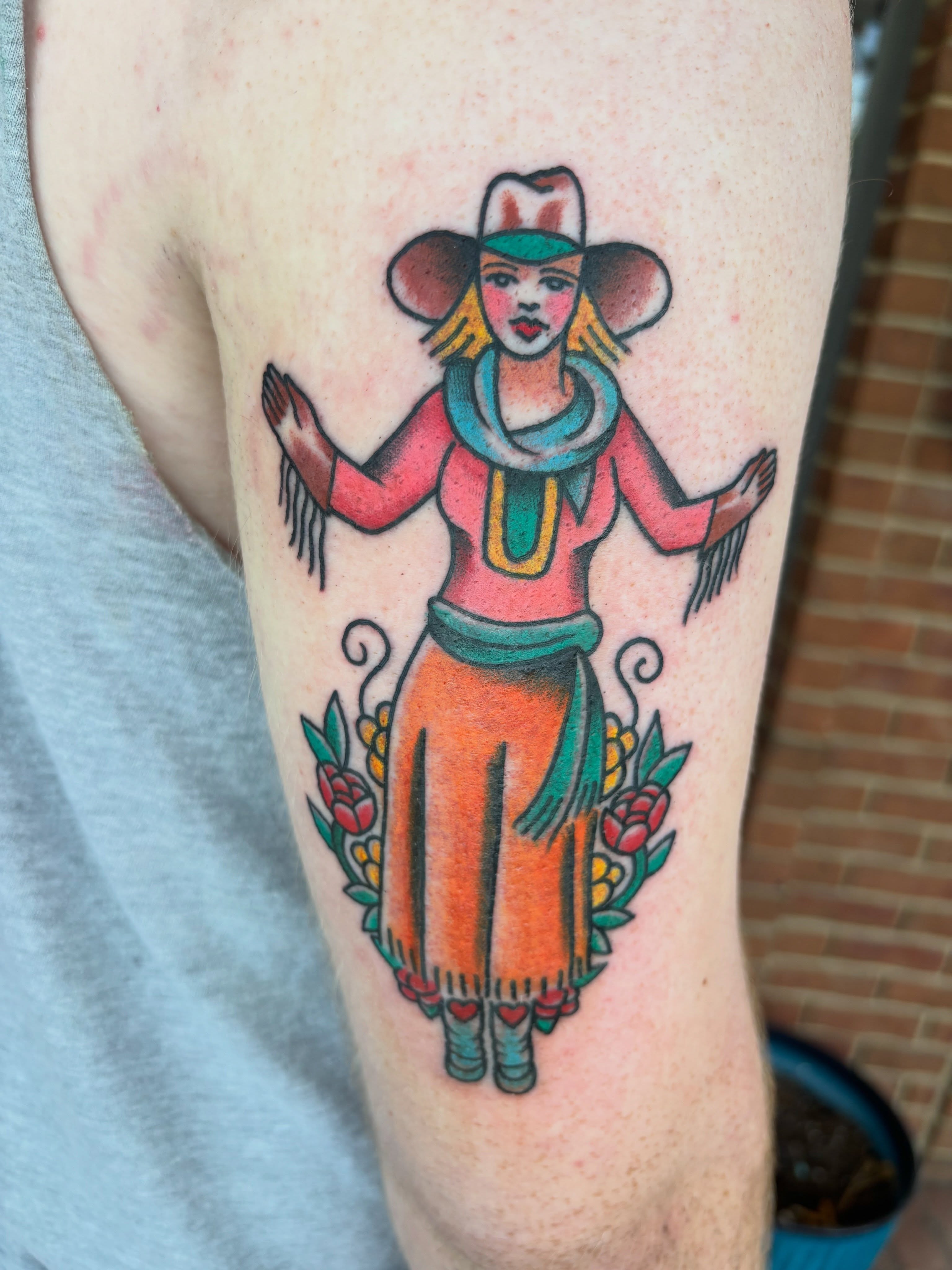 Dancer American traditional tattoo on the forearm by AARON MASTERS - Tattoo Artist