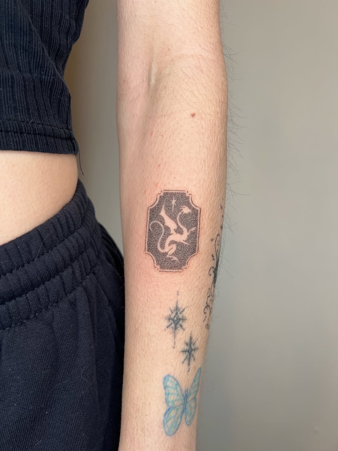 Tattoo by @thankyouforpoking — dotwork, blackwork