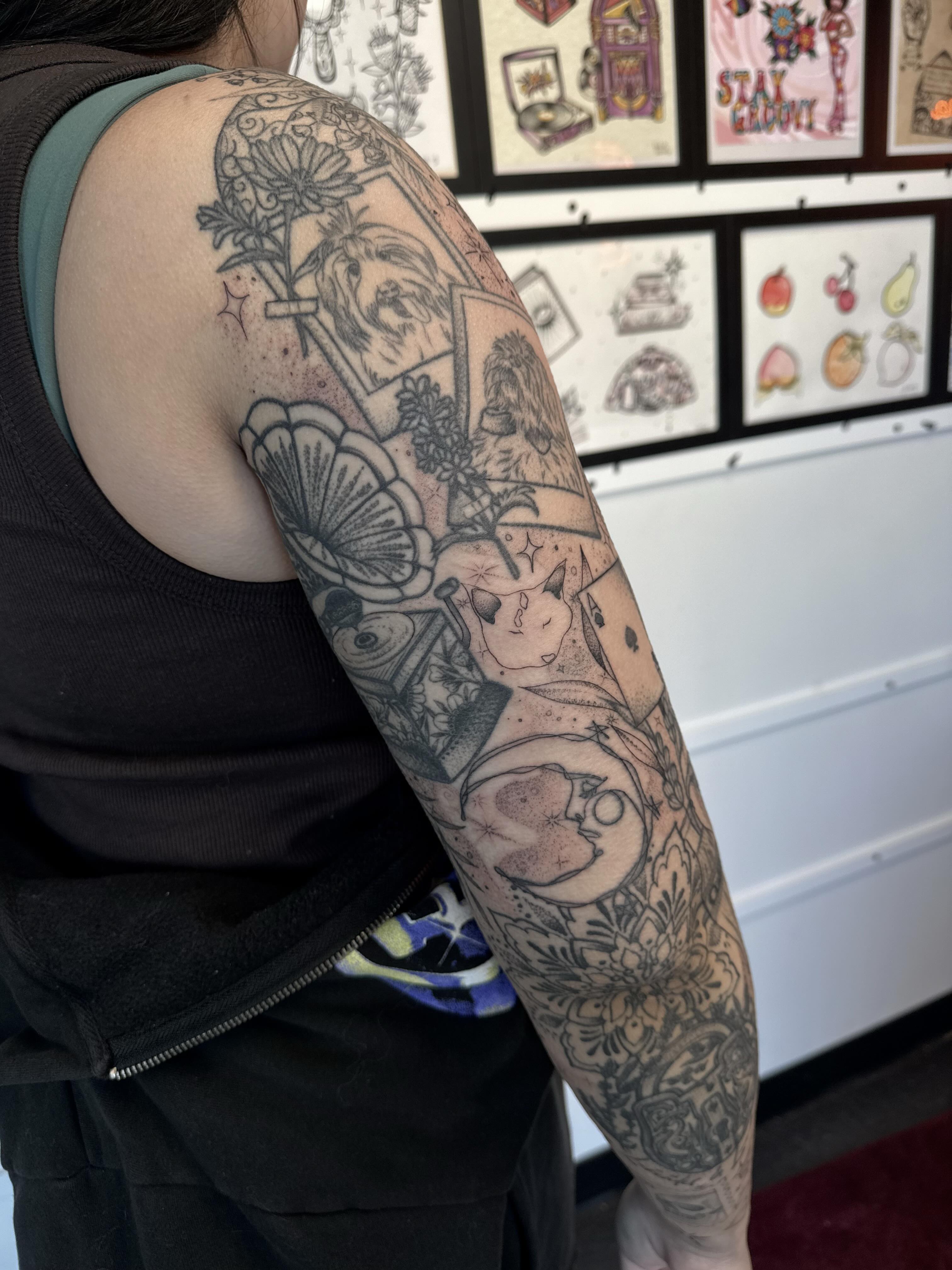 Tattoo by @inkedbydelaney — dotwork, black_and_grey