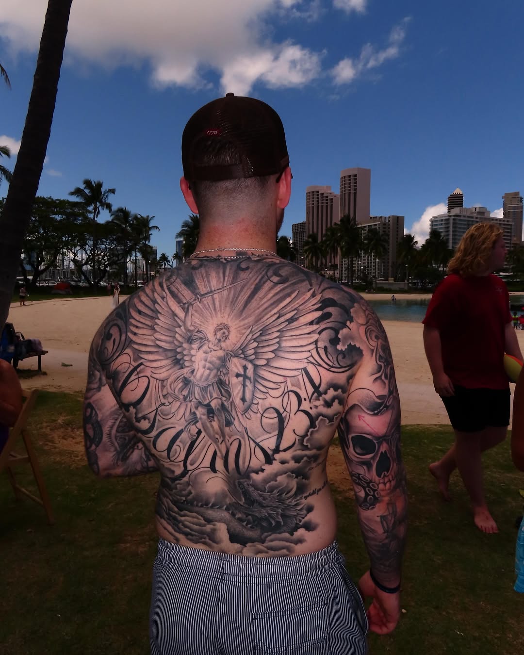 Angelic figure realism tattoo on the back by Avery Mullins