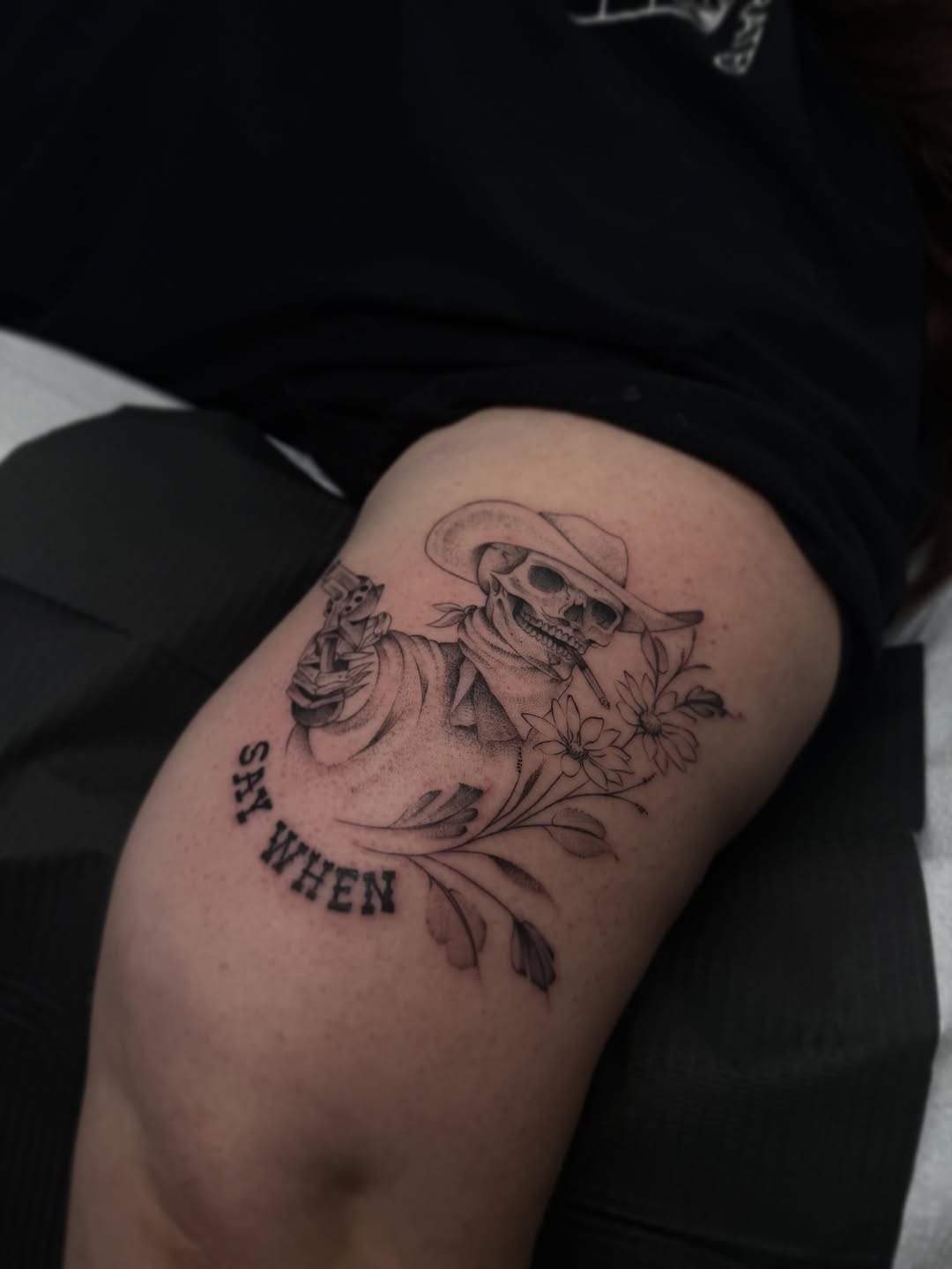 Tattoo by @chloew_tattoos — black_and_grey, lettering_script