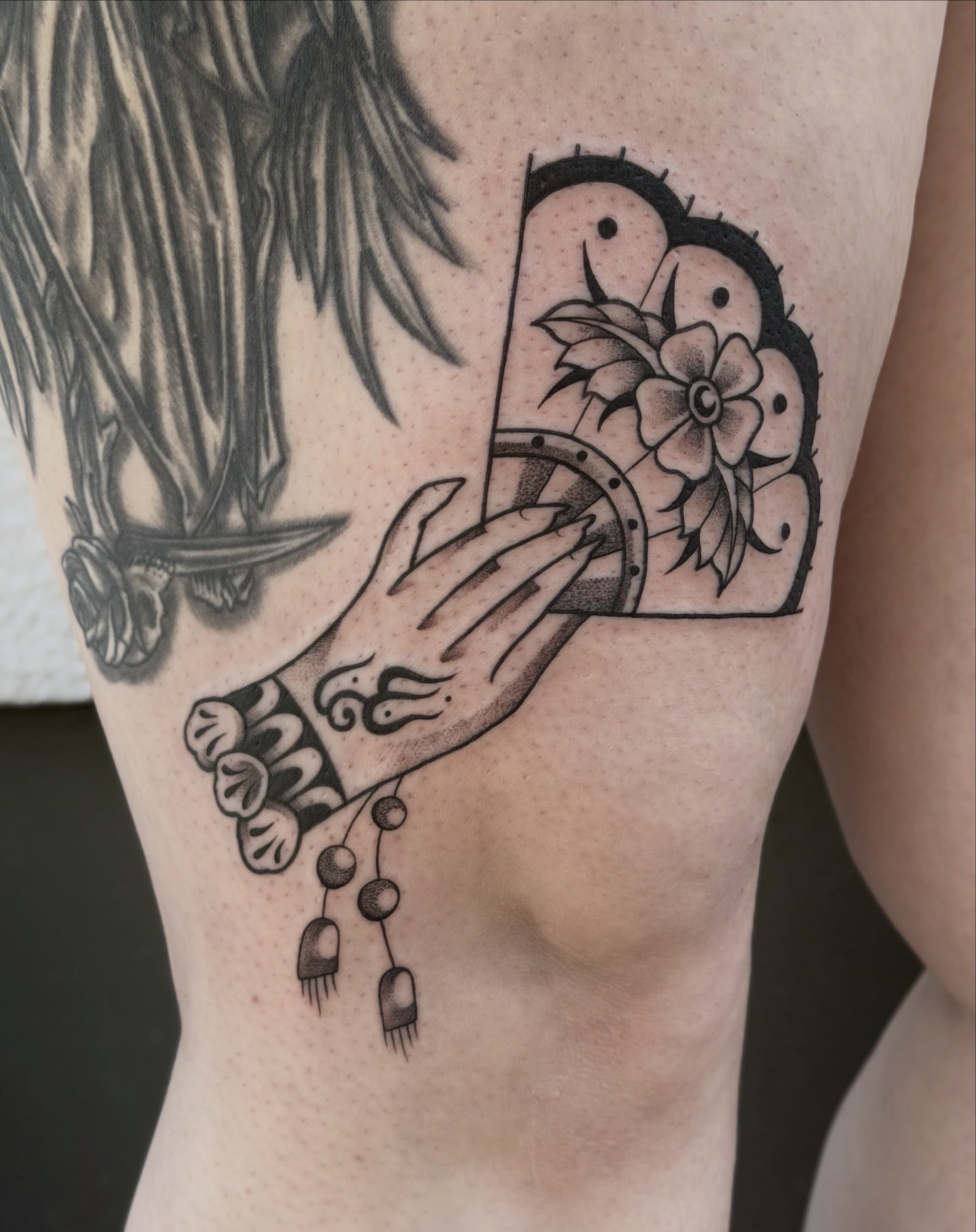 Tattoo by @fleabagtattoos — black_and_grey, dotwork