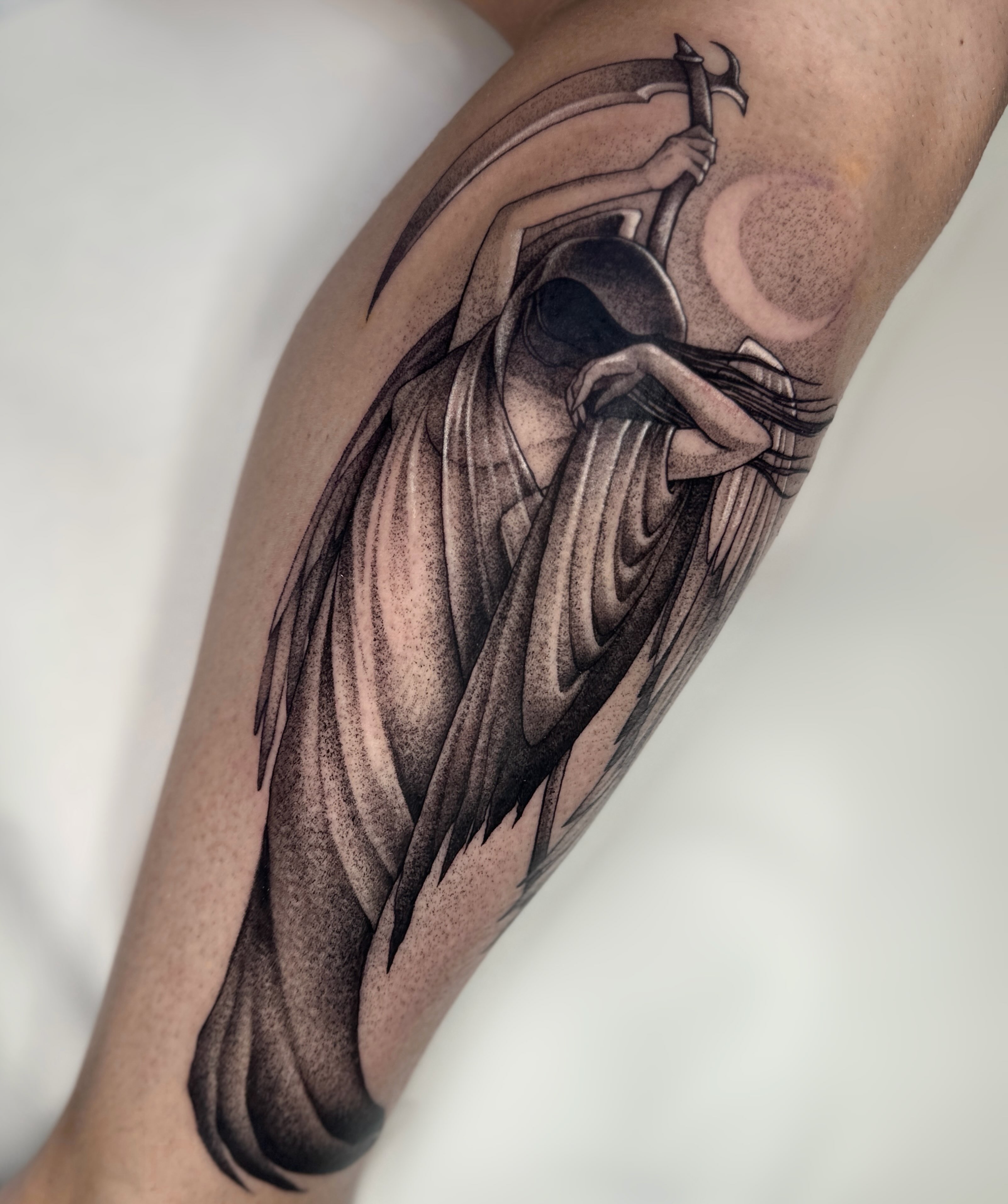 Tattoo by @grimmyweep — black_and_grey, dotwork