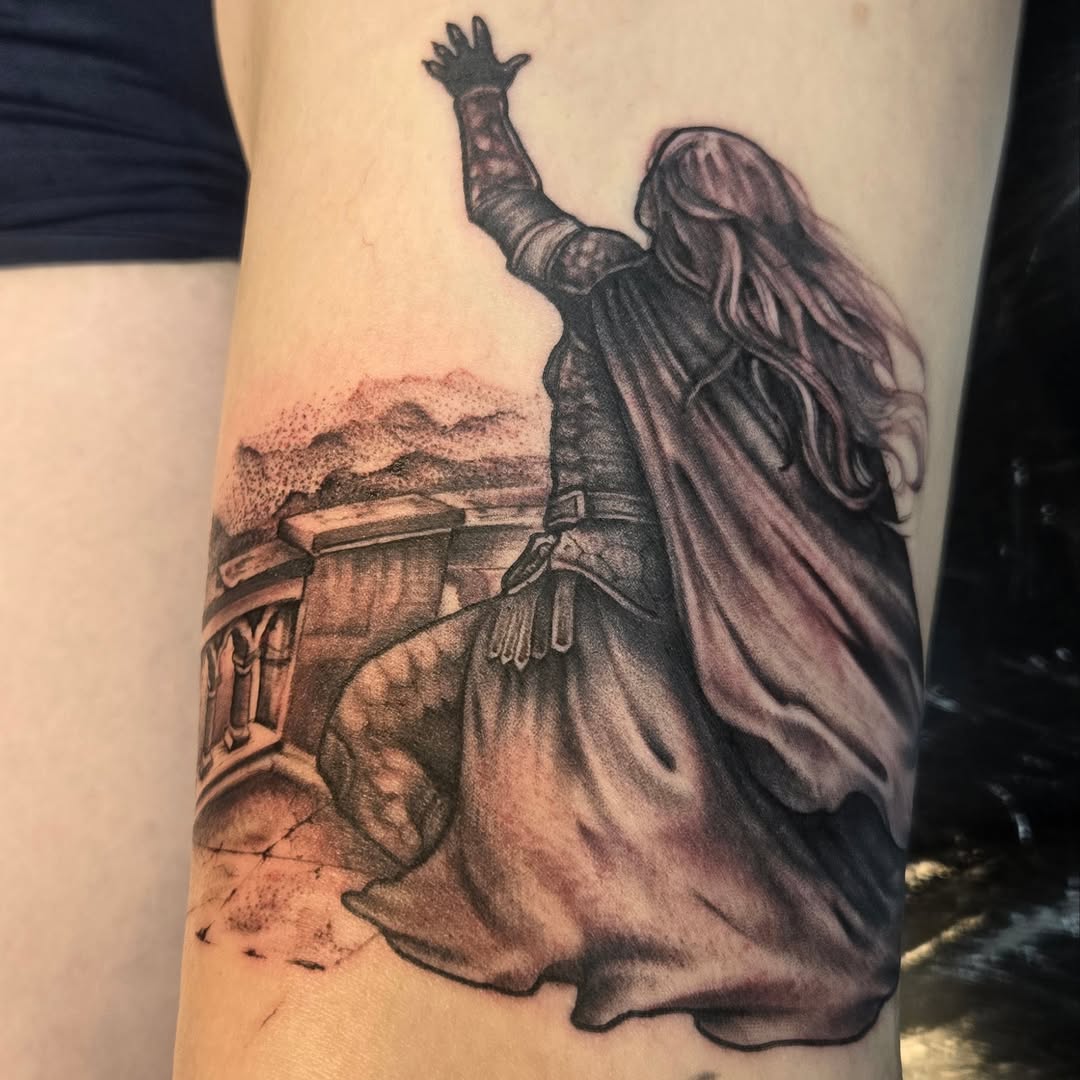 Monk dotwork tattoo on the forearm by Angel O'Connor Tattoos