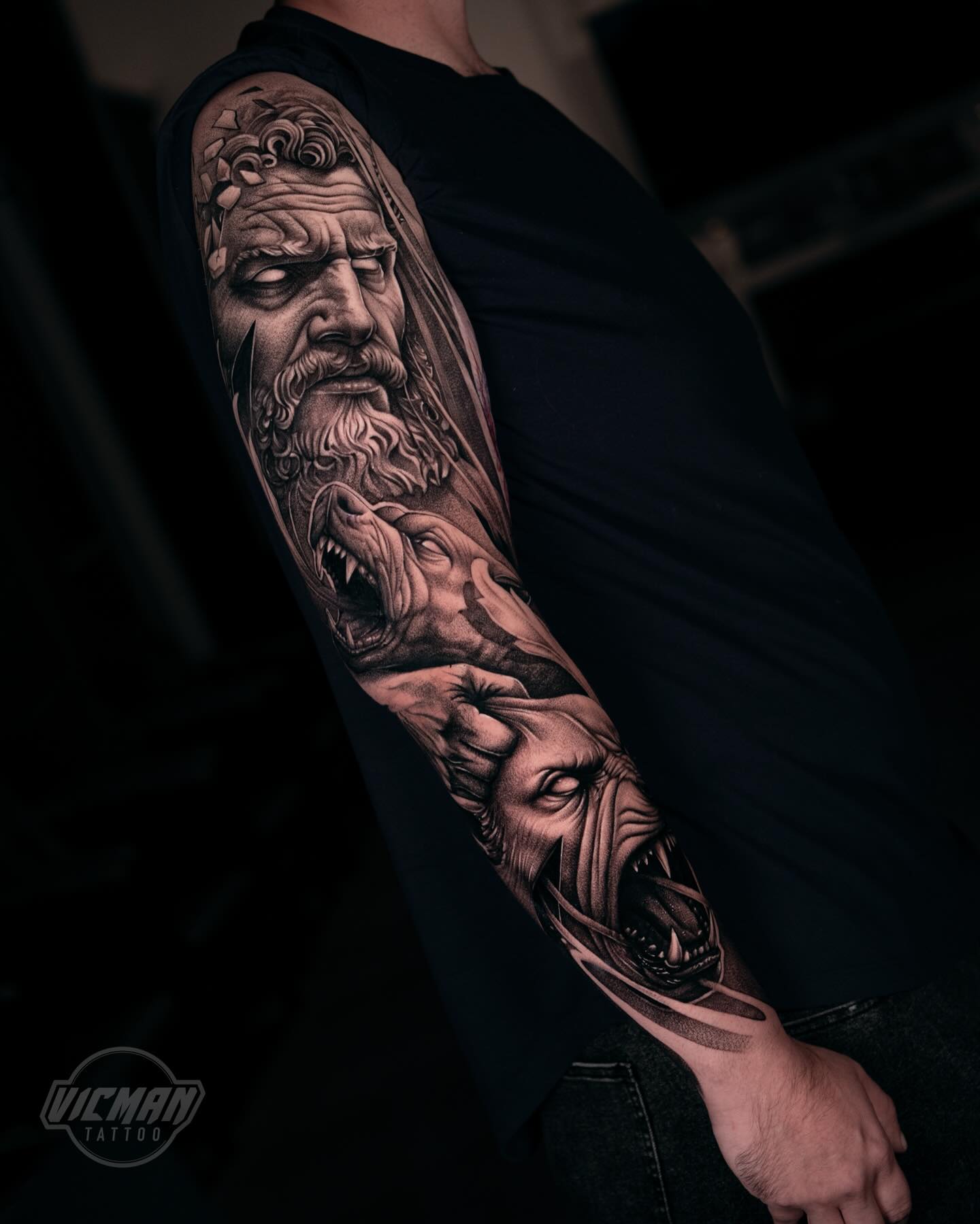 Tattoo by @vicmantattooartist — realism, black_and_grey