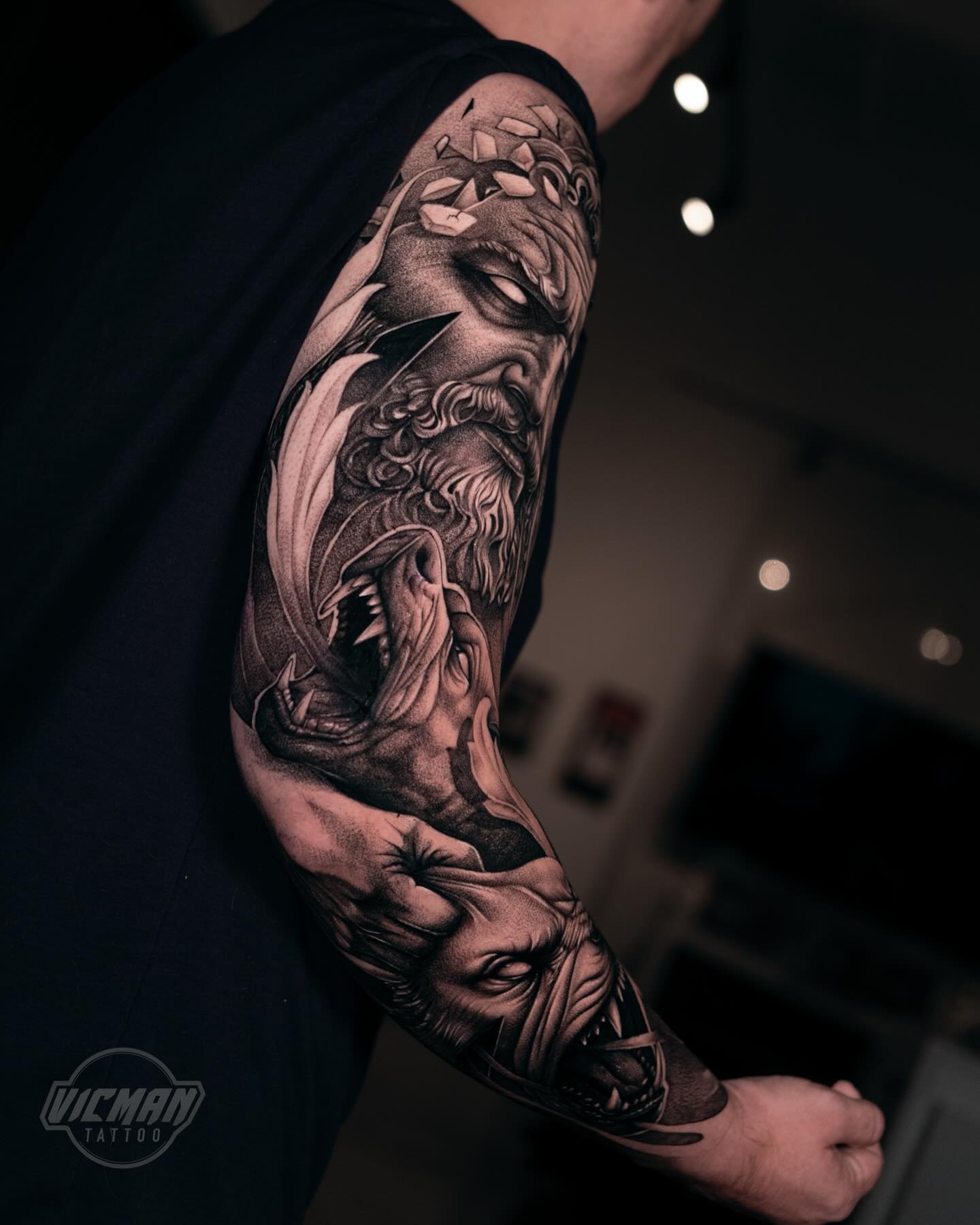 Tattoo by @vicmantattooartist — realism, black_and_grey