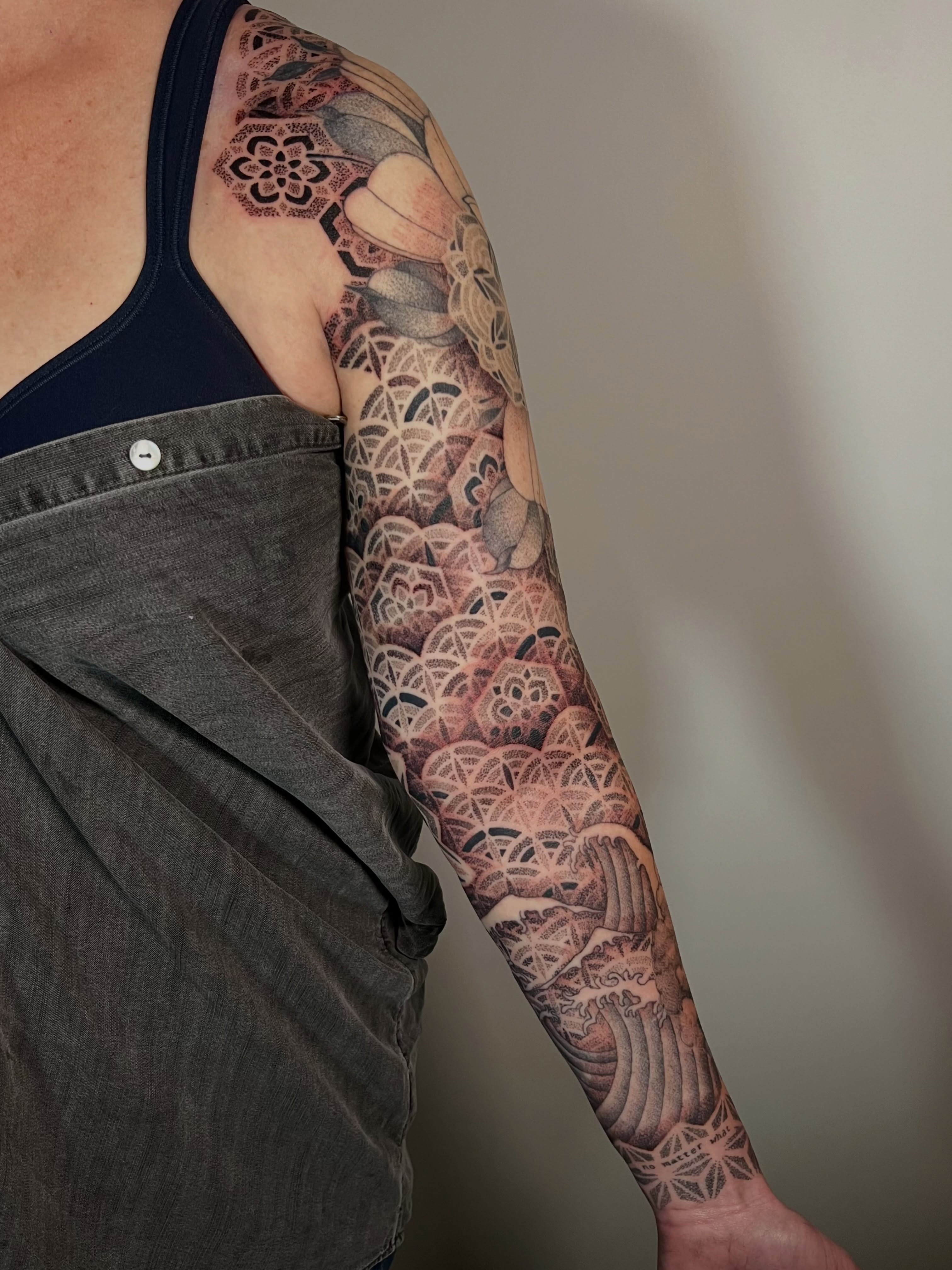 Geometric patterns geometric tattoo on the upper arm by Riley