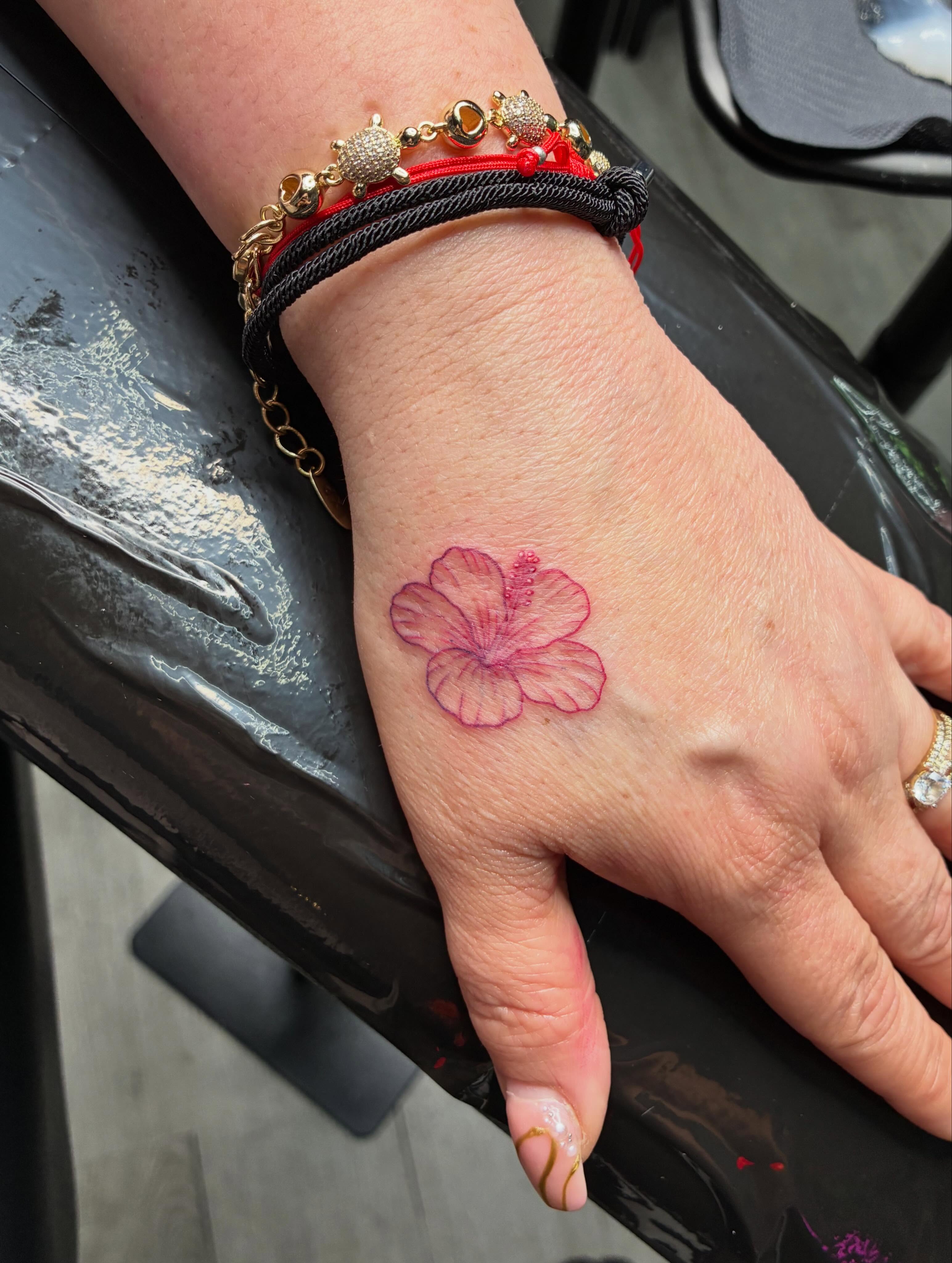Hibiscus flower dotwork tattoo by Tattoos by Hailey