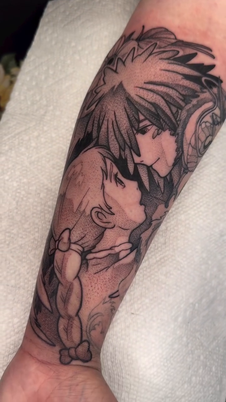 Tattoo by @inkedbydane — anime, black_and_grey