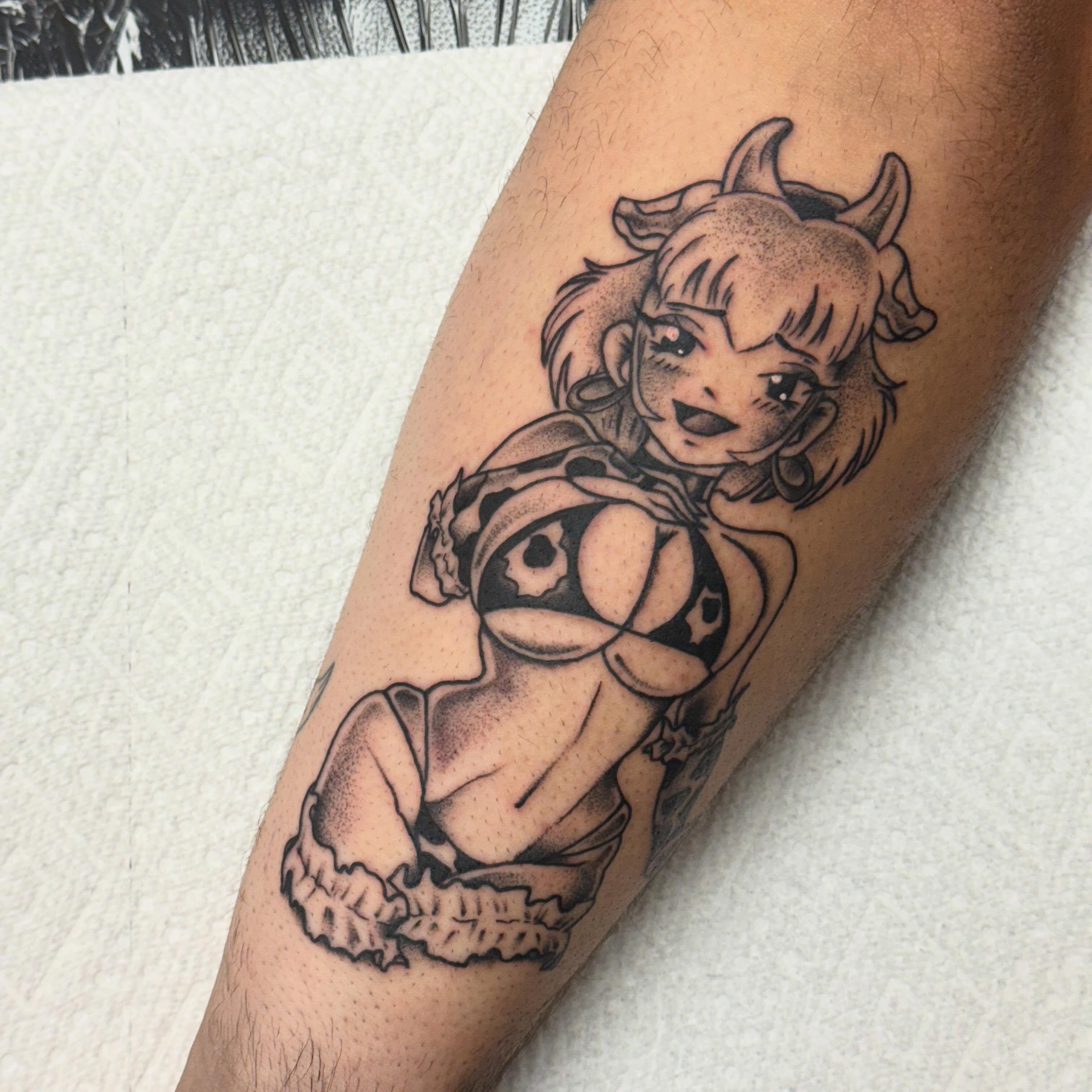 Tattoo by @benkrasowtattoo — dotwork, anime