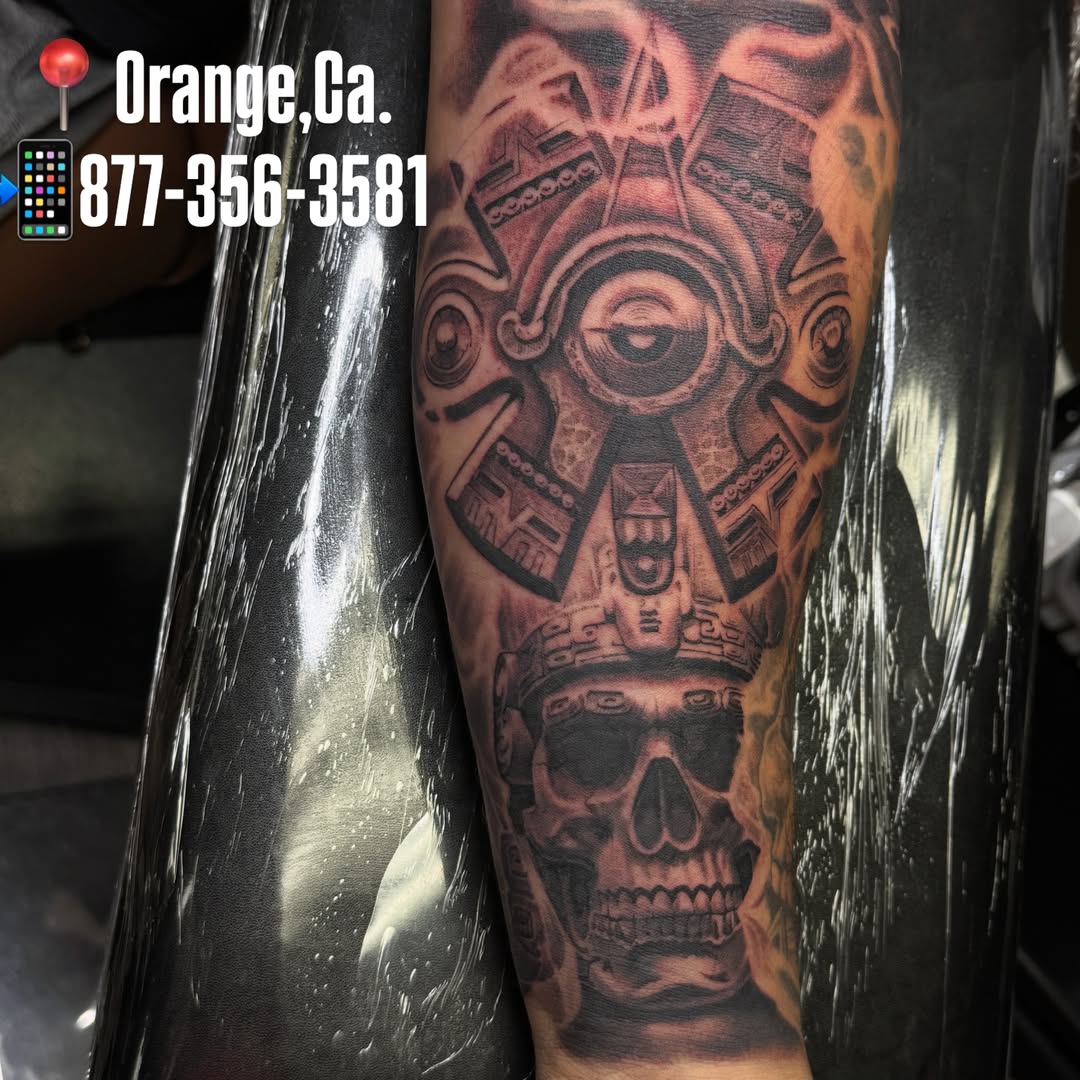 Ancient warrior skull realism tattoo on the forearm by TATTOOS by Elvis Ramos - California tattoo