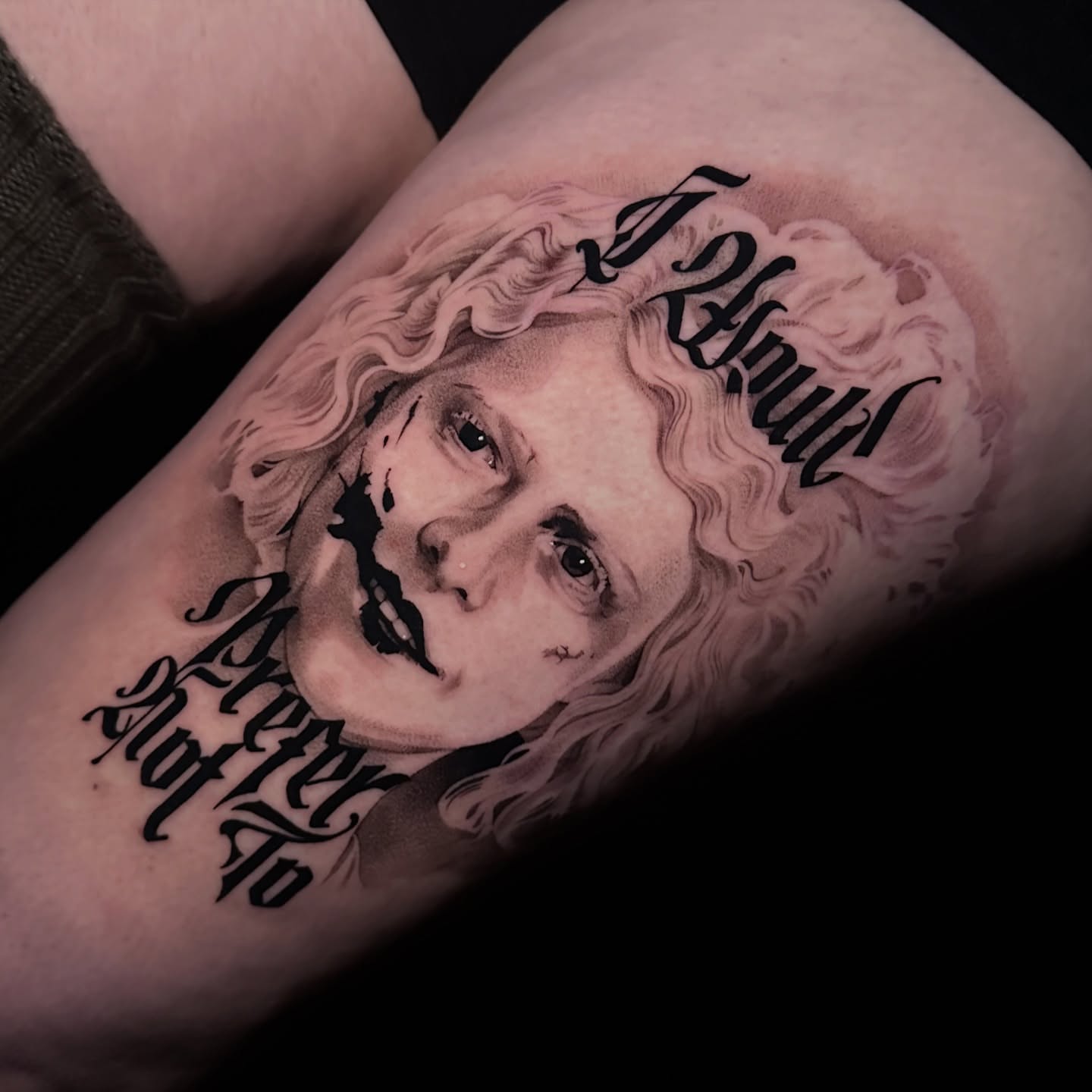 Tattoo by @tattoosandtealeaves — realism, black_and_grey