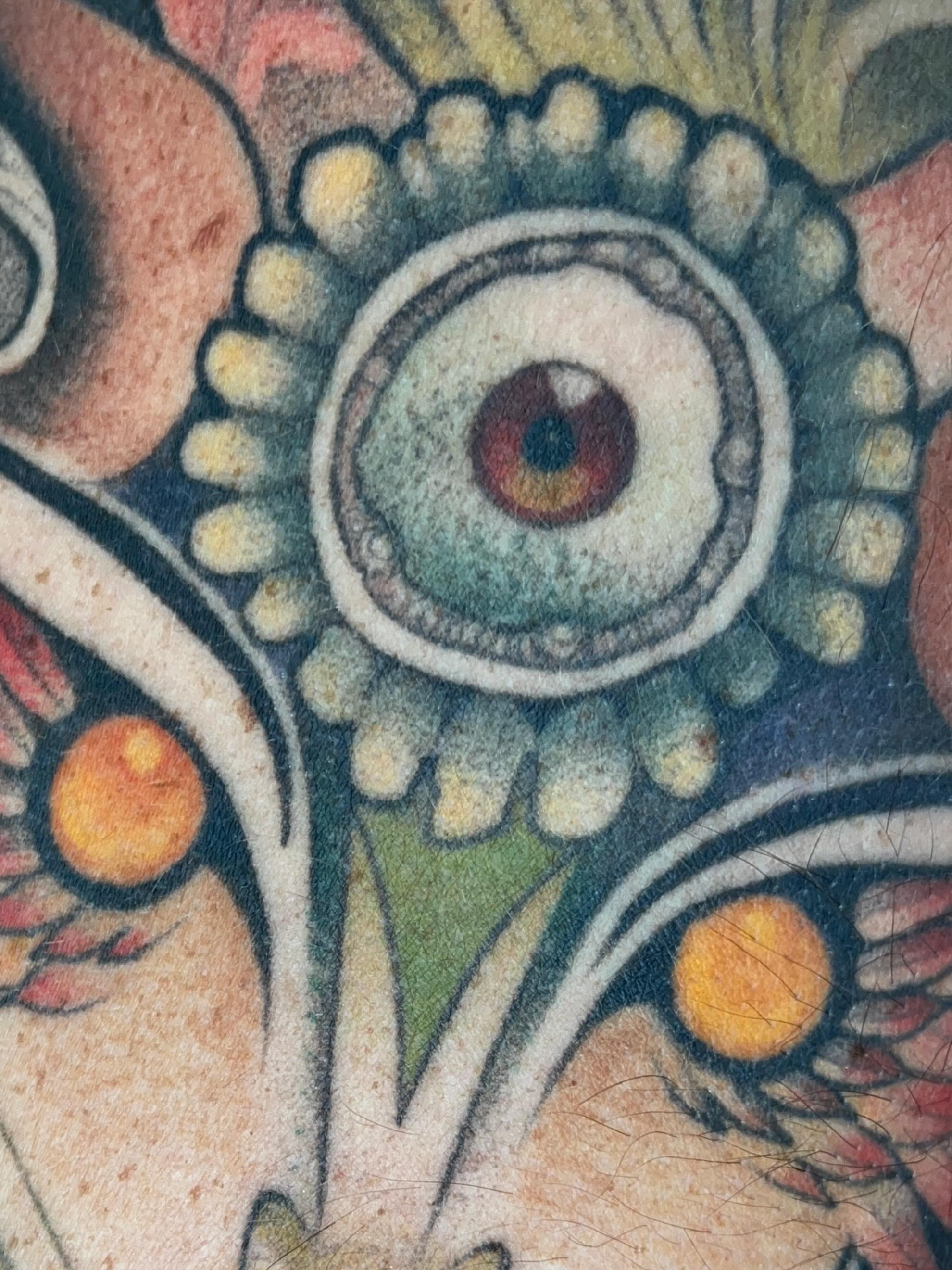 Eye American traditional tattoo by Samantha Castrovinci, Durham, North Carolina