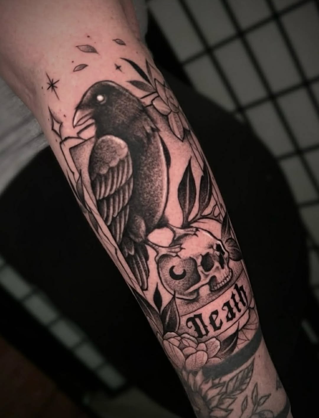 Tattoo by @leawhite_tattoos — black_and_grey, dark_realism