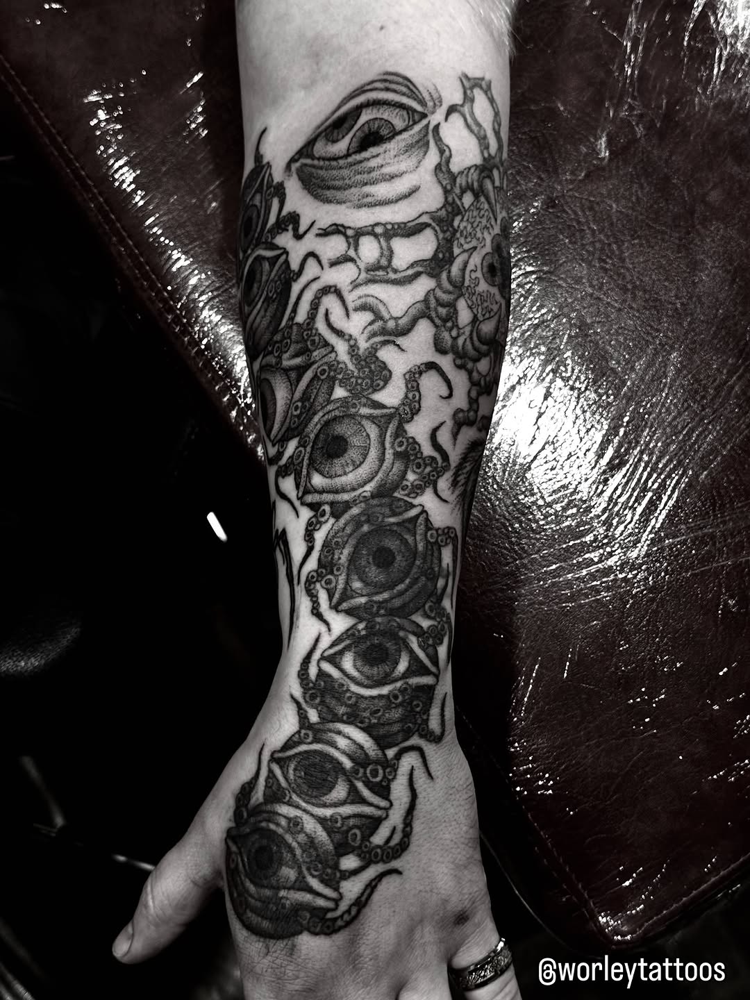 Tattoo by @worleytattoos — dark_realism, blackwork