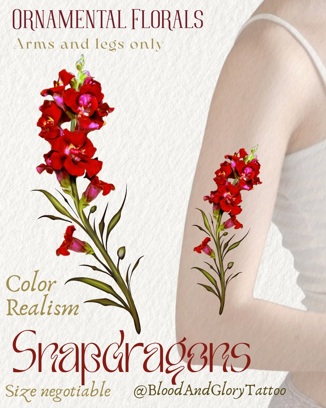 Snapdragons realism tattoo on the forearm by Glory Pechonis πΏ
